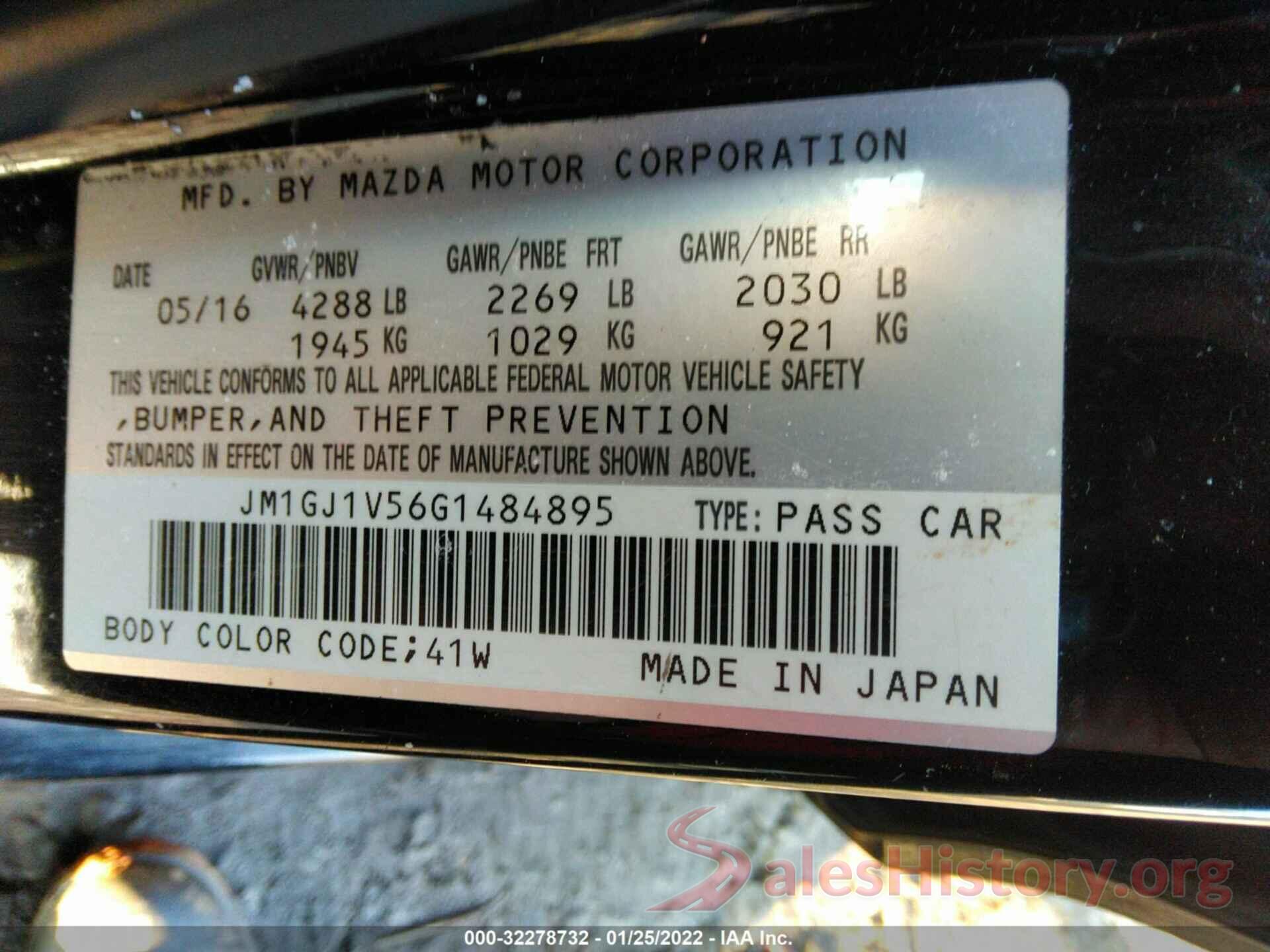 JM1GJ1V56G1484895 2016 MAZDA MAZDA6