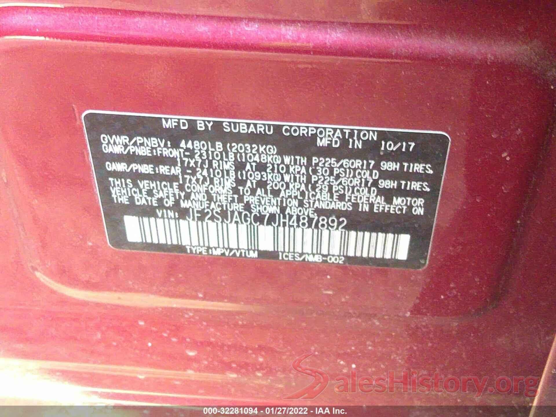 JF2SJAGC7JH487892 2018 SUBARU FORESTER