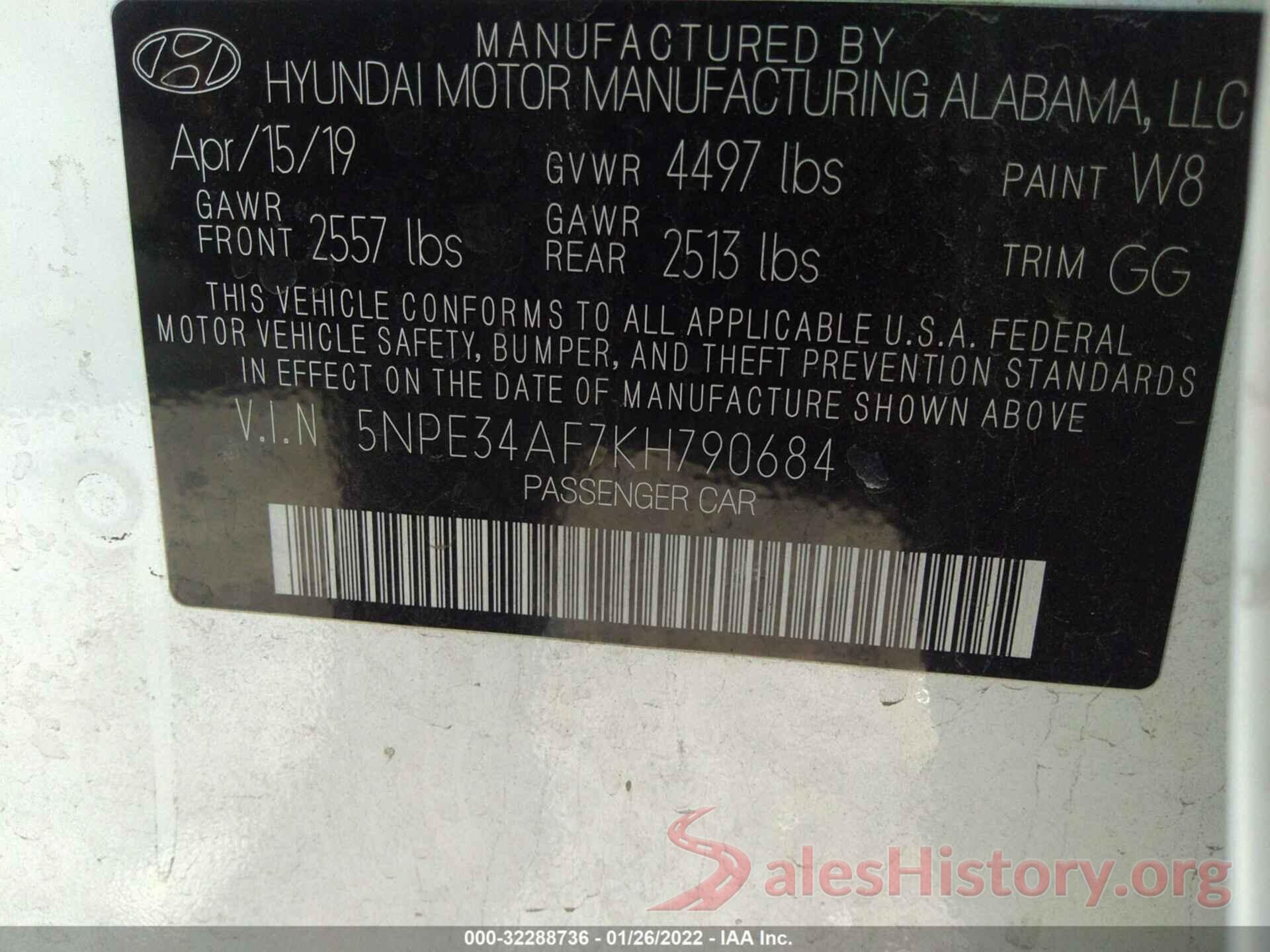 5NPE34AF7KH790684 2019 HYUNDAI SONATA