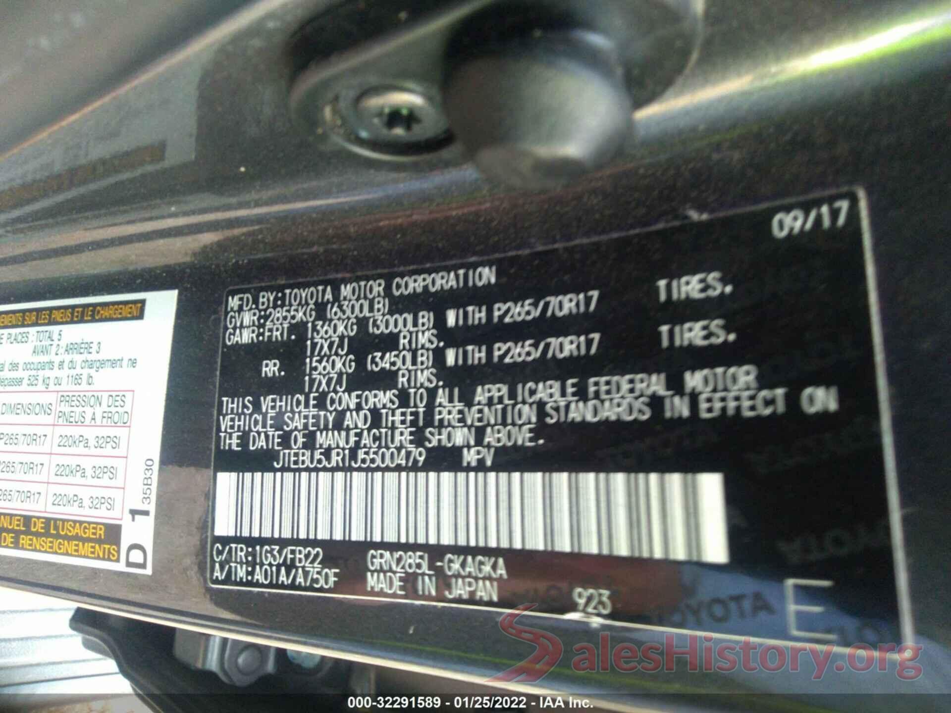 JTEBU5JR1J5500479 2018 TOYOTA 4RUNNER