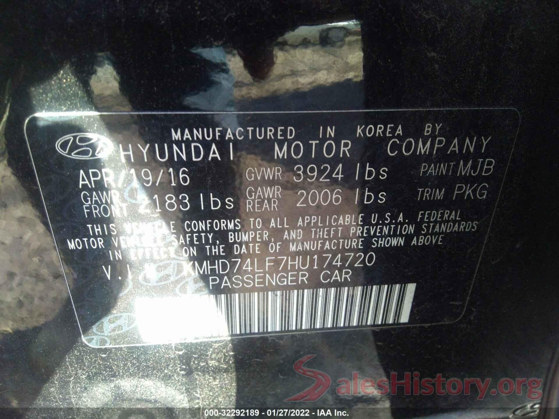 KMHD74LF7HU174720 2017 HYUNDAI ELANTRA