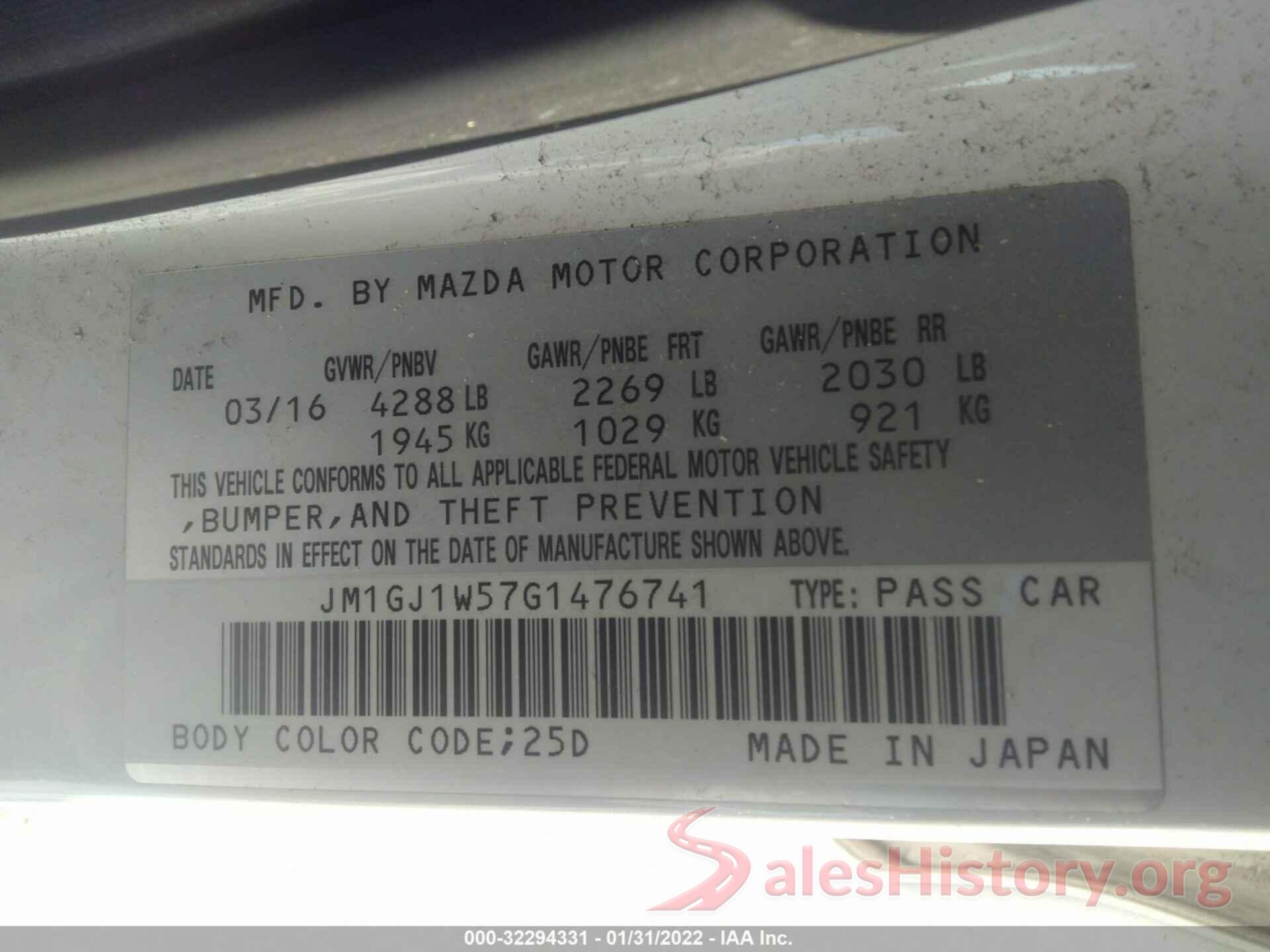 JM1GJ1W57G1476741 2016 MAZDA MAZDA6