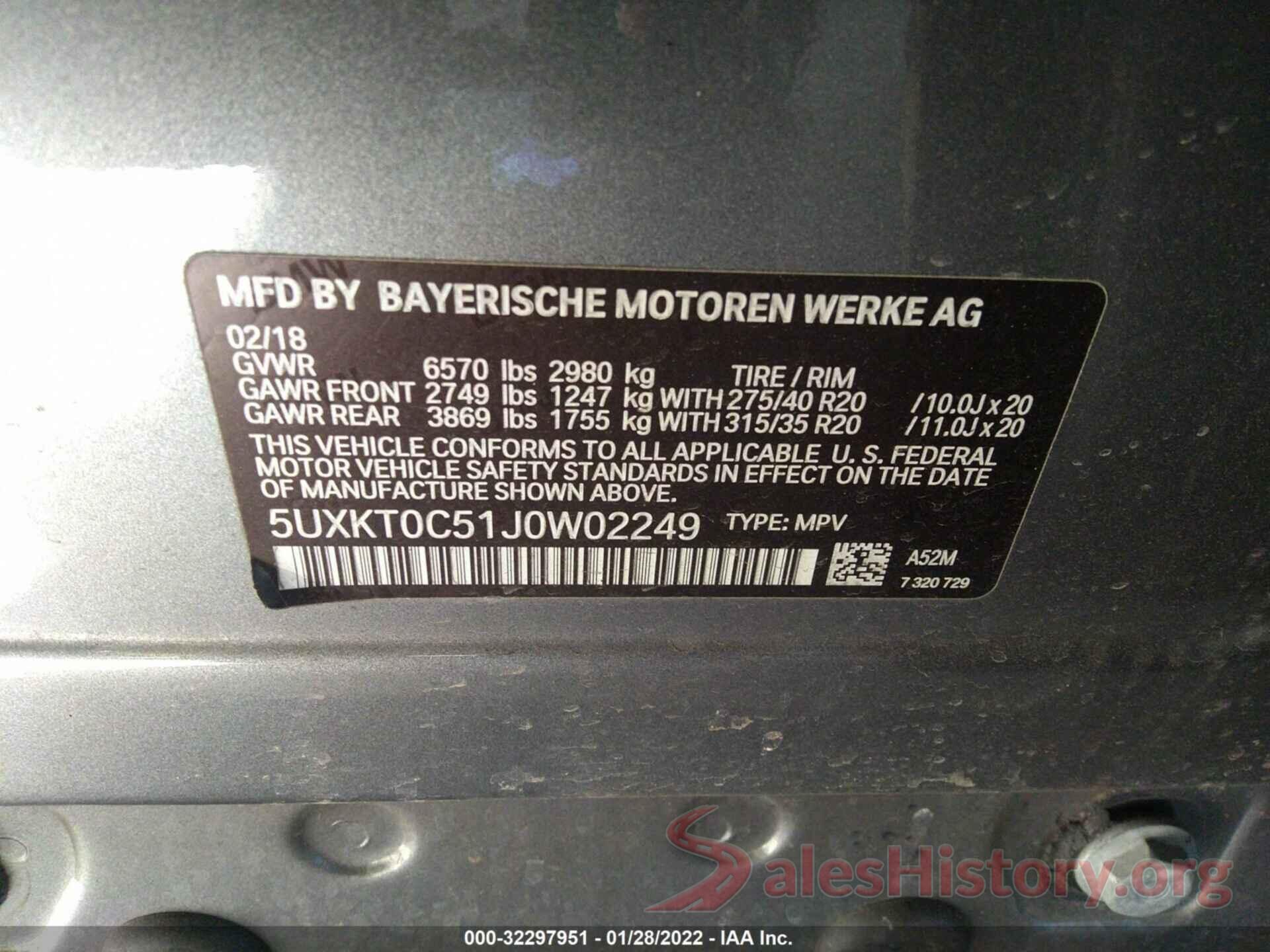 5UXKT0C51J0W02249 2018 BMW X5