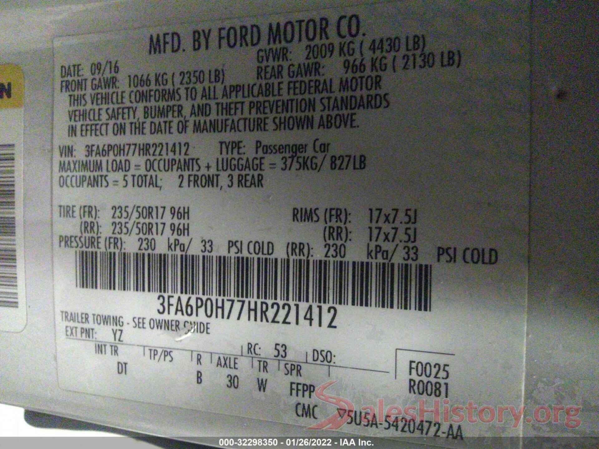 3FA6P0H77HR221412 2017 FORD FUSION