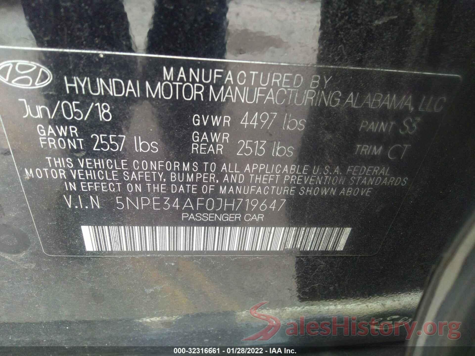 5NPE34AF0JH719647 2018 HYUNDAI SONATA