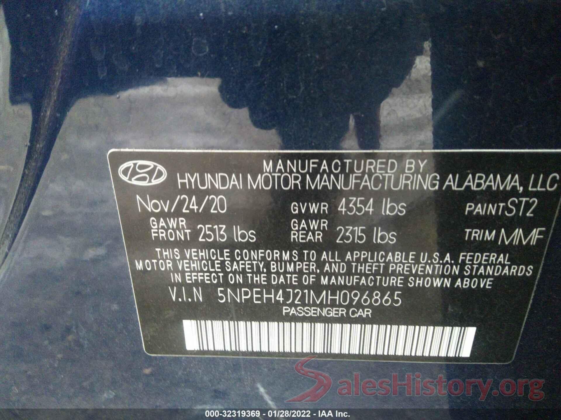 5NPEH4J21MH096865 2021 HYUNDAI SONATA