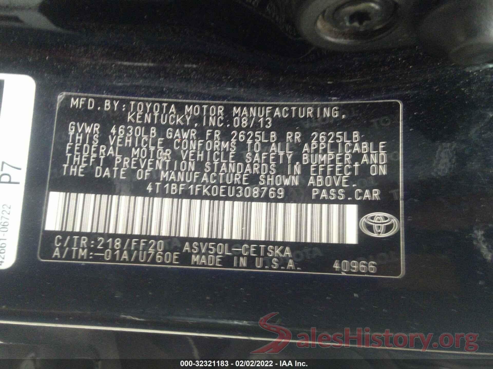 4T1BF1FK0EU308769 2014 TOYOTA CAMRY