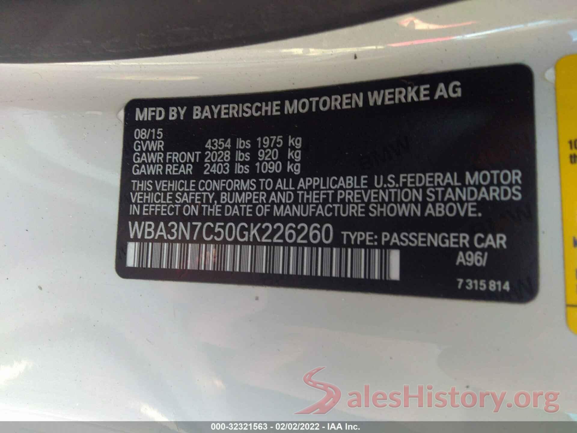 WBA3N7C50GK226260 2016 BMW 4 SERIES