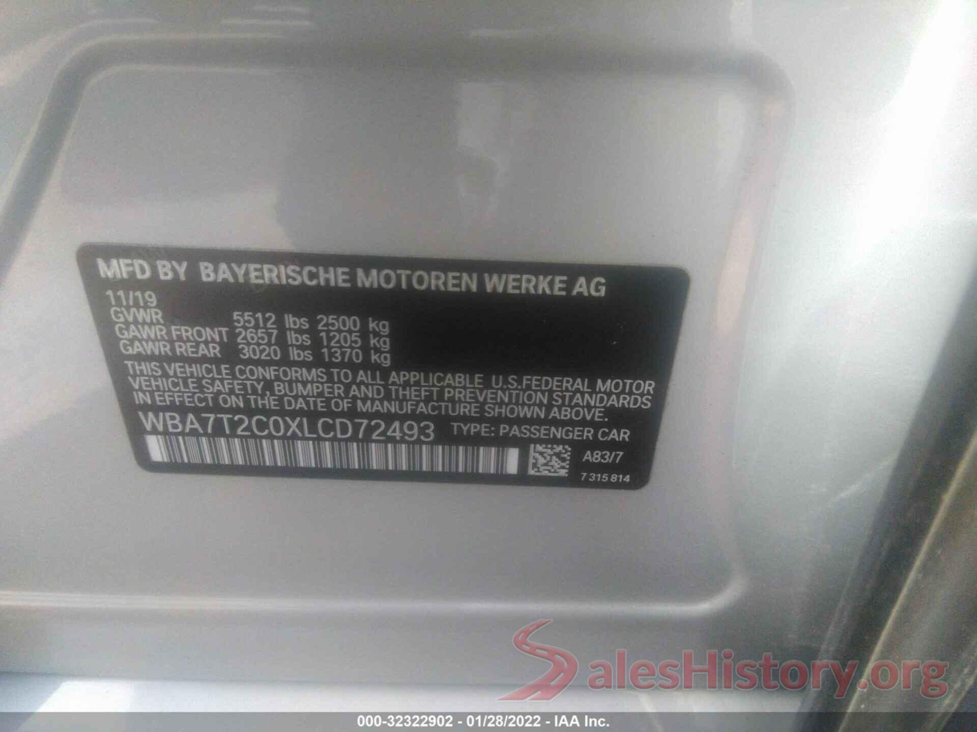 WBA7T2C0XLCD72493 2020 BMW 7 SERIES