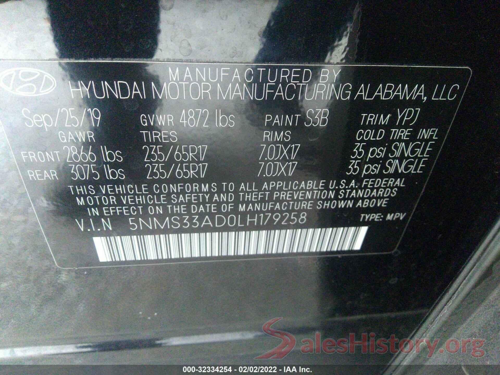 5NMS33AD0LH179258 2020 HYUNDAI SANTA FE