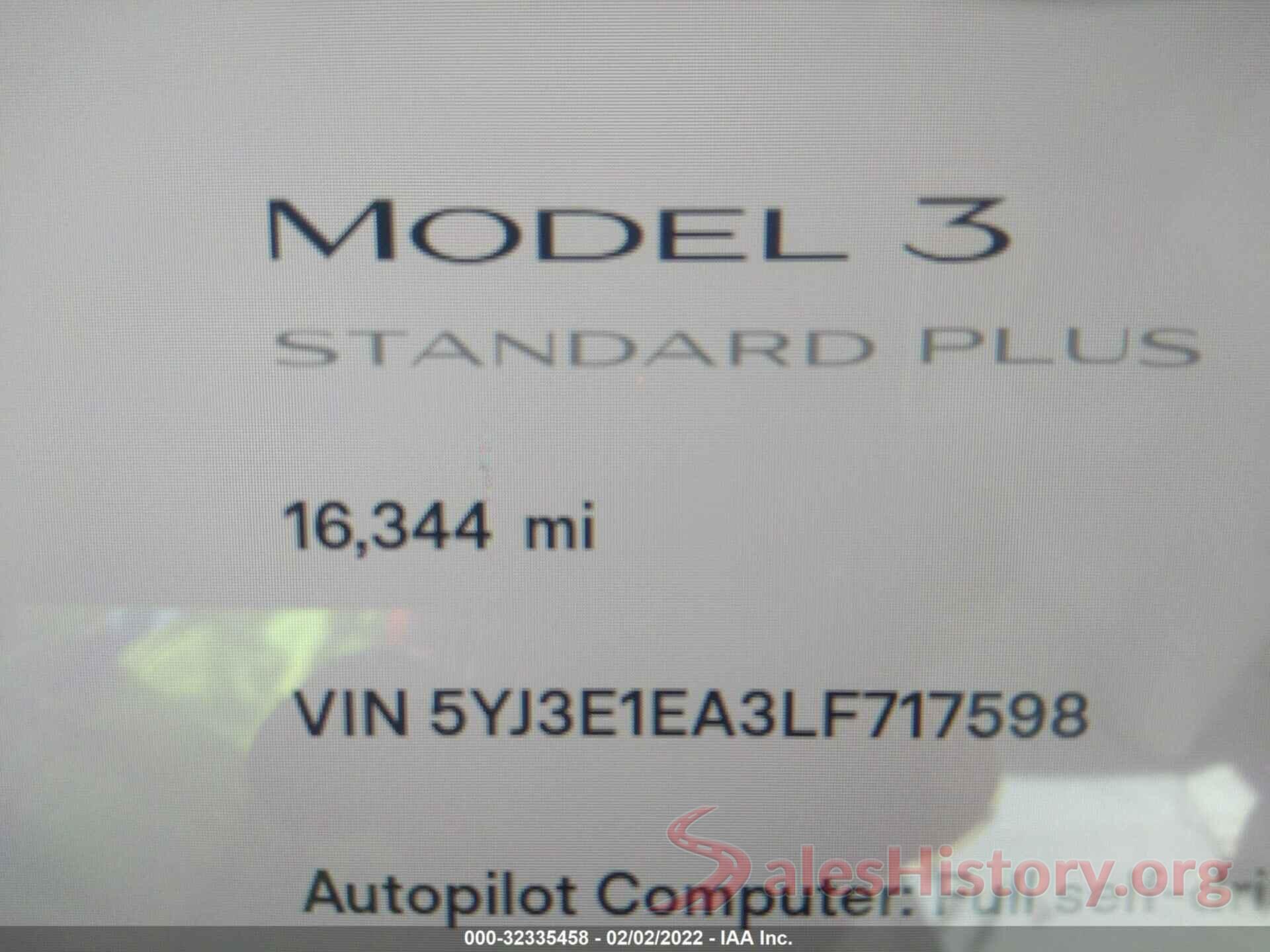 5YJ3E1EA3LF717598 2020 TESLA MODEL 3