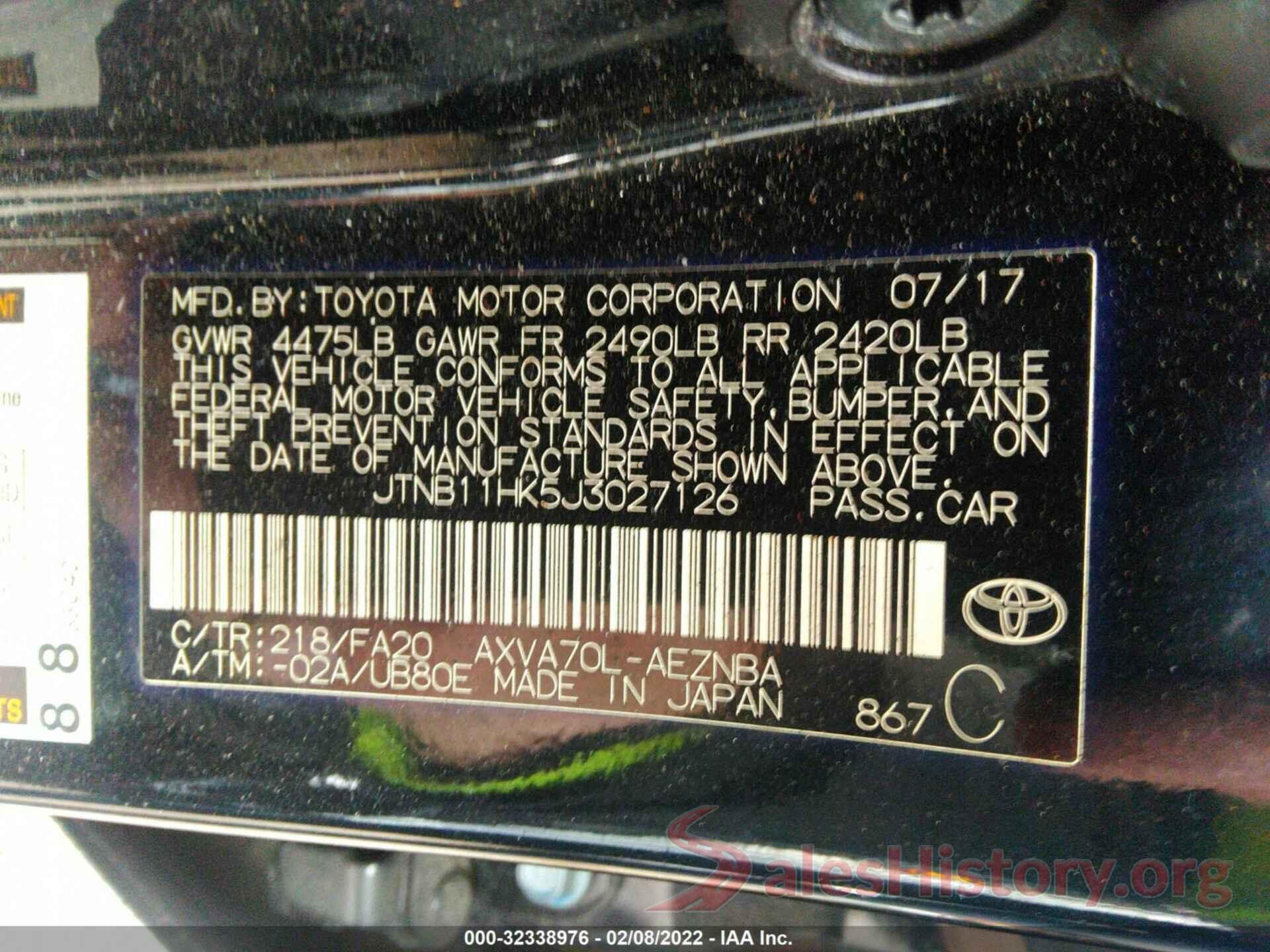 JTNB11HK5J3027126 2018 TOYOTA CAMRY