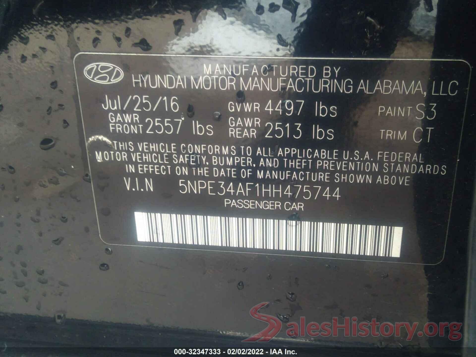 5NPE34AF1HH475744 2017 HYUNDAI SONATA