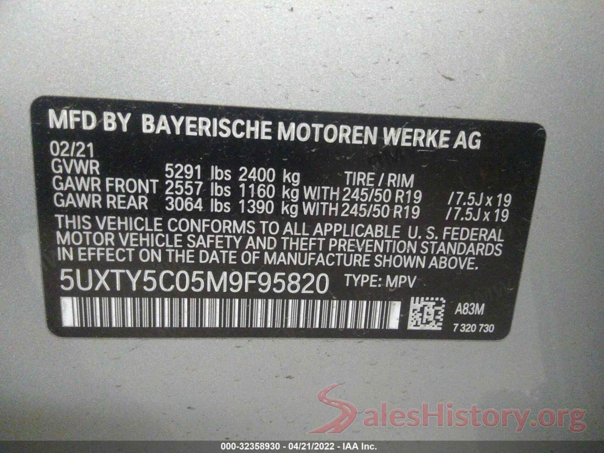 5UXTY5C05M9F95820 2021 BMW X3