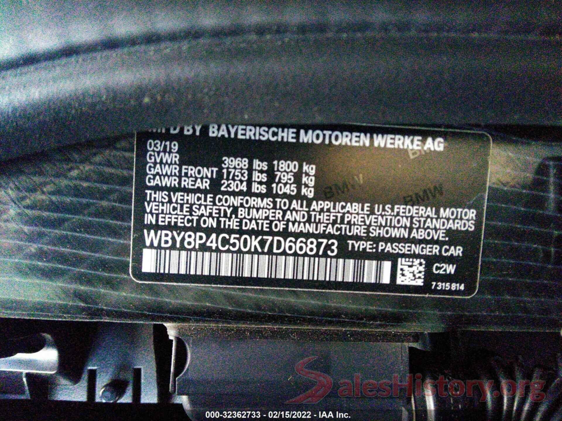 WBY8P4C50K7D66873 2019 BMW I3