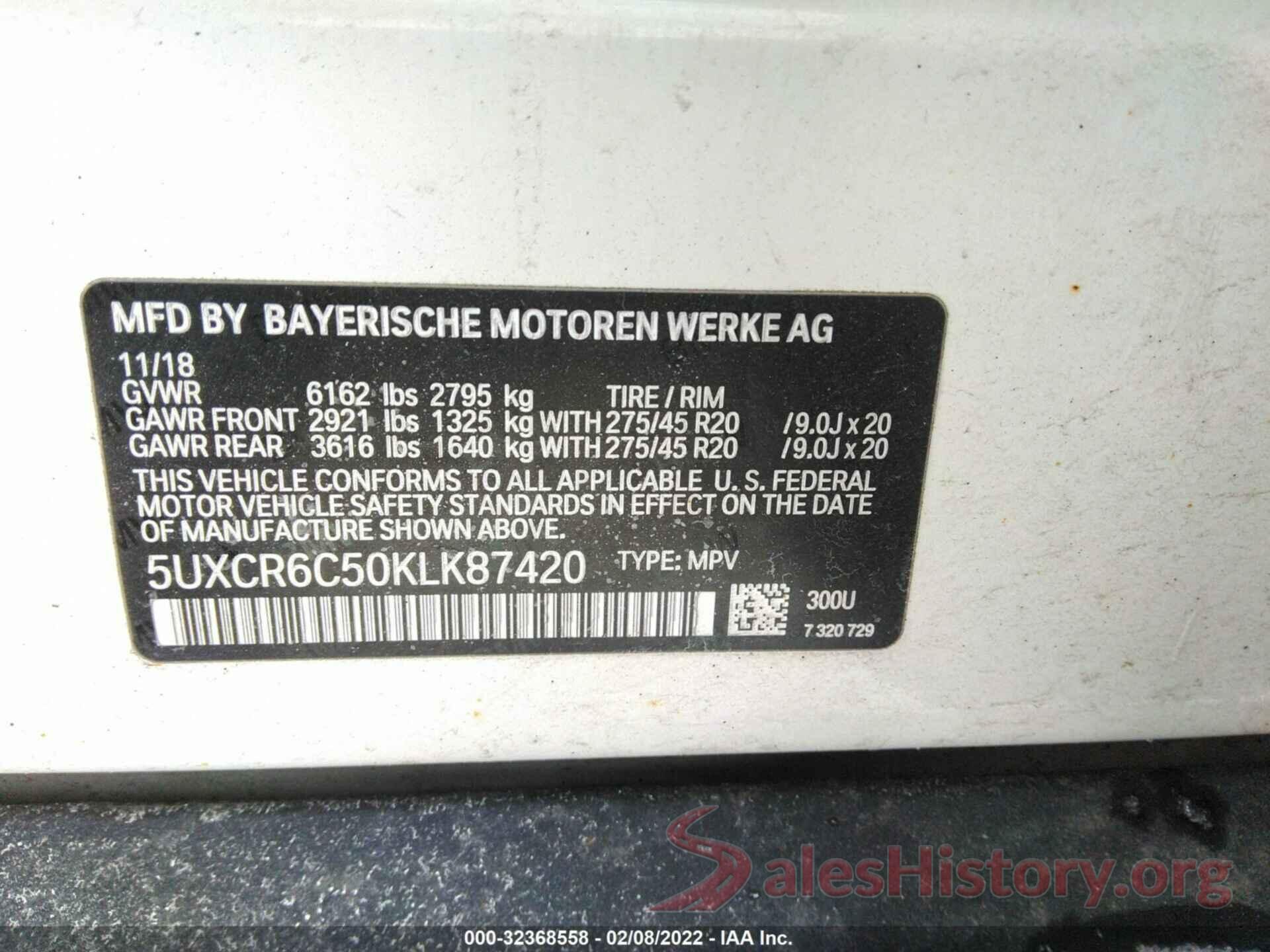 5UXCR6C50KLK87420 2019 BMW X5