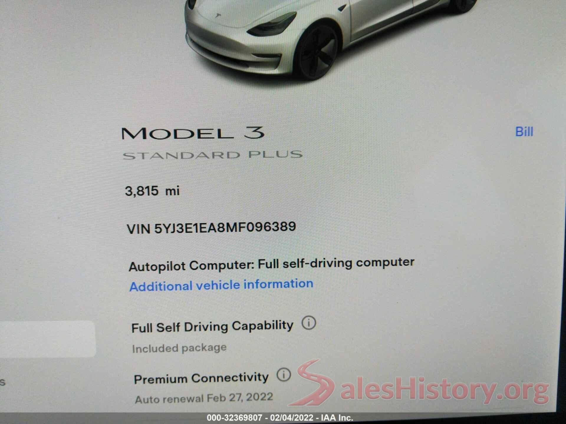 5YJ3E1EA8MF096389 2021 TESLA MODEL 3