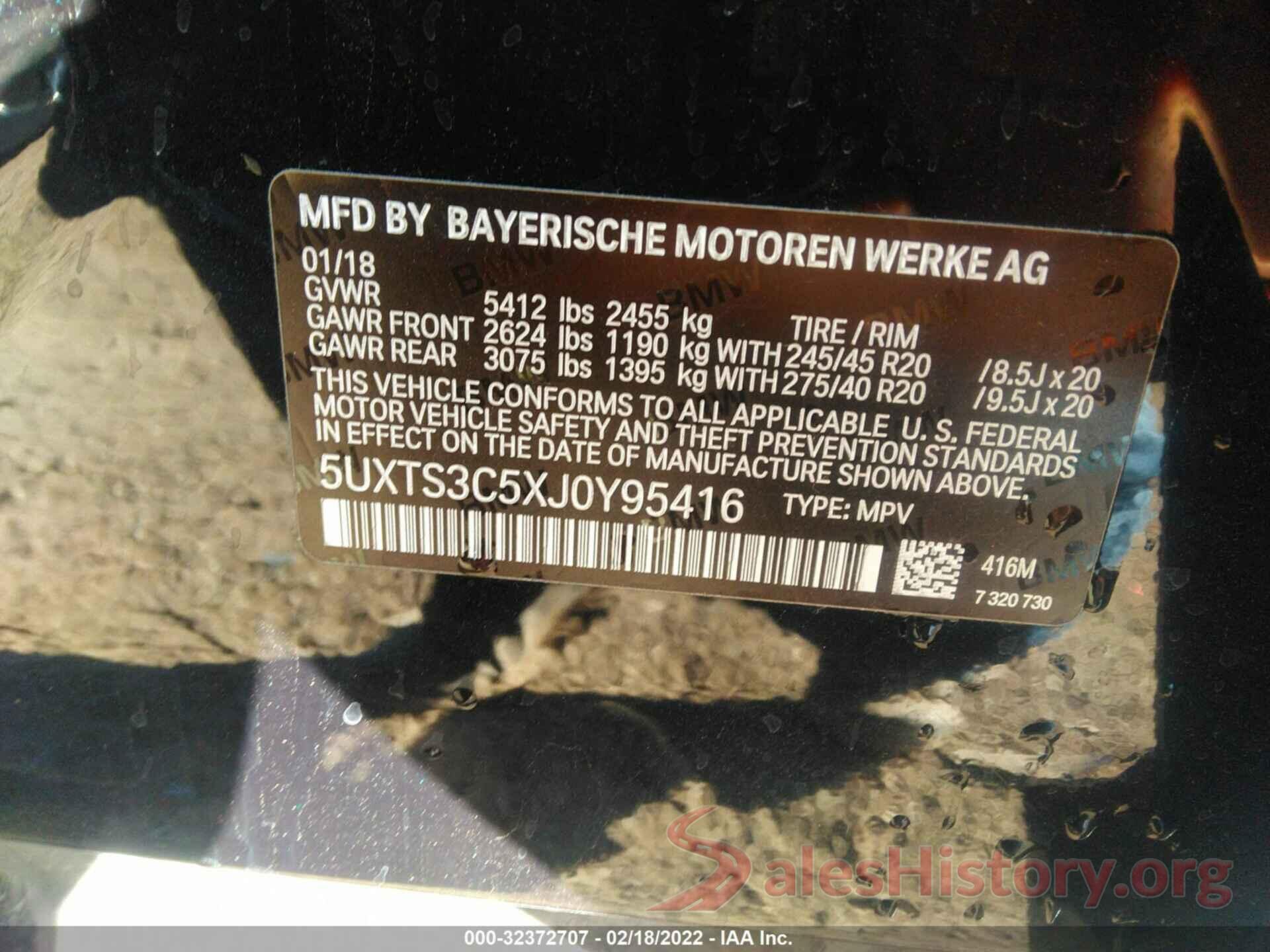 5UXTS3C5XJ0Y95416 2018 BMW X3