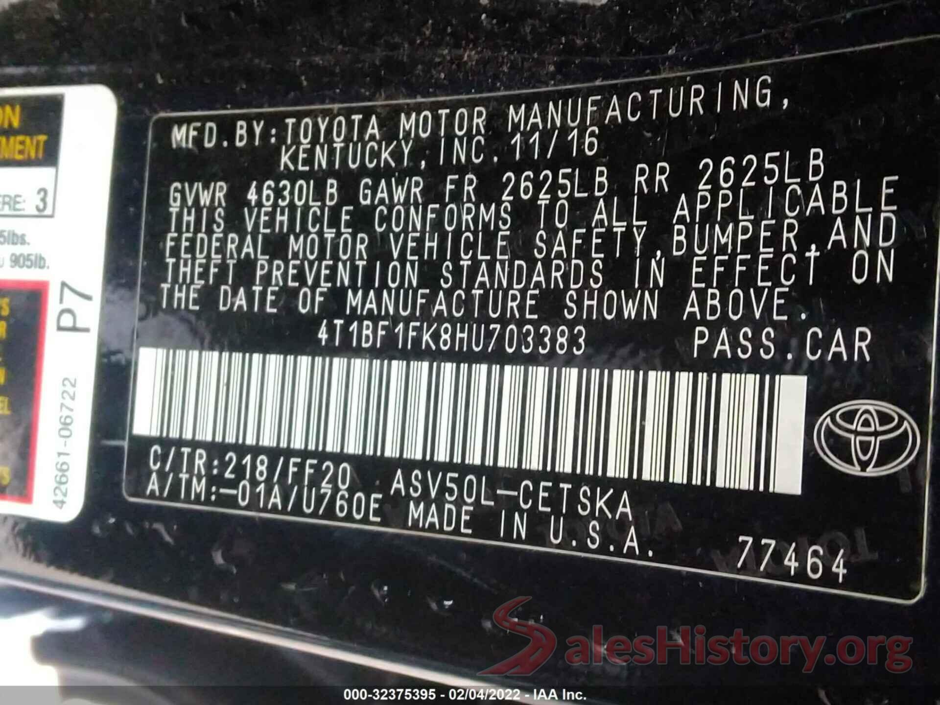 4T1BF1FK8HU703383 2017 TOYOTA CAMRY