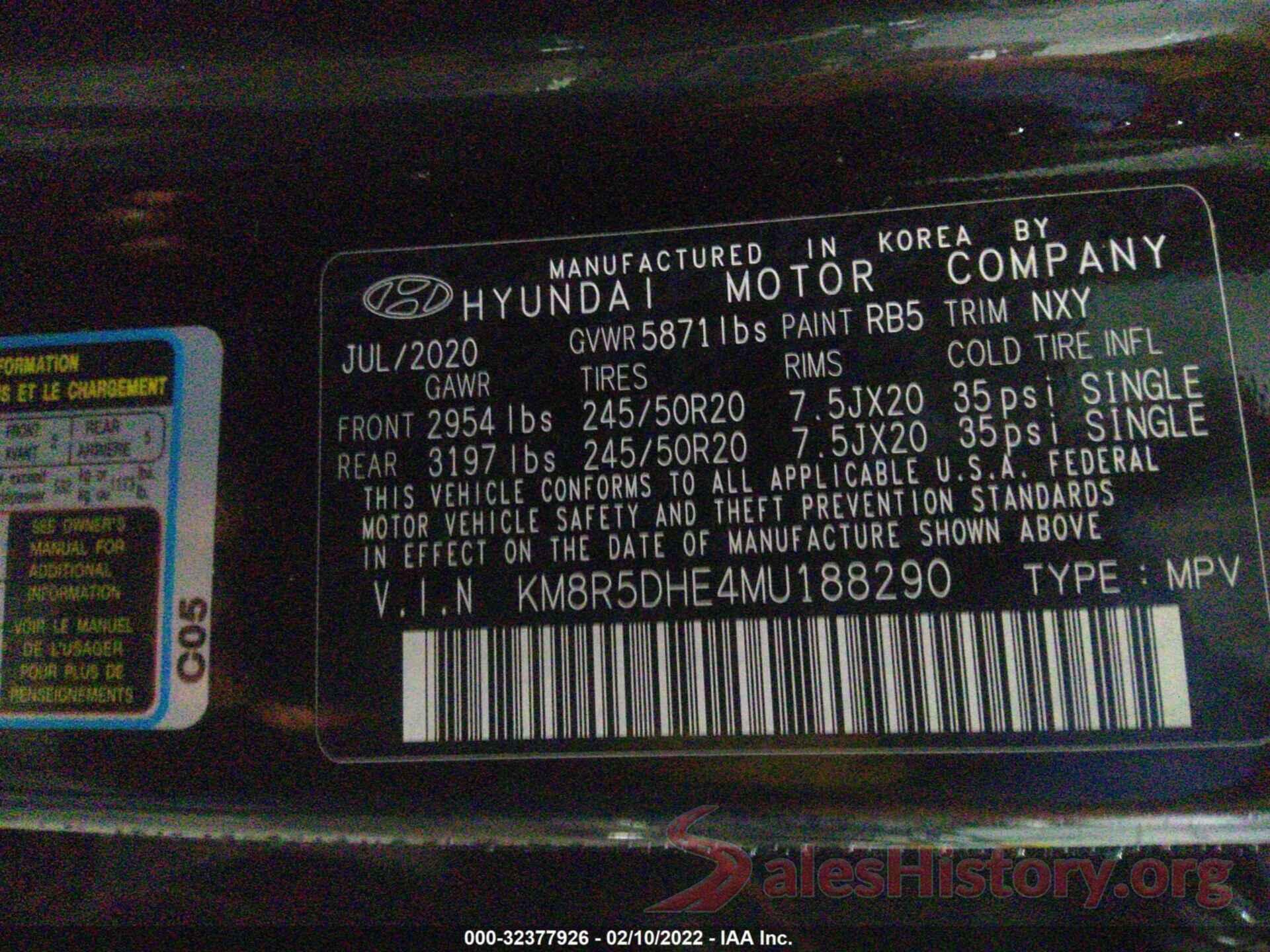 KM8R5DHE4MU188290 2021 HYUNDAI PALISADE