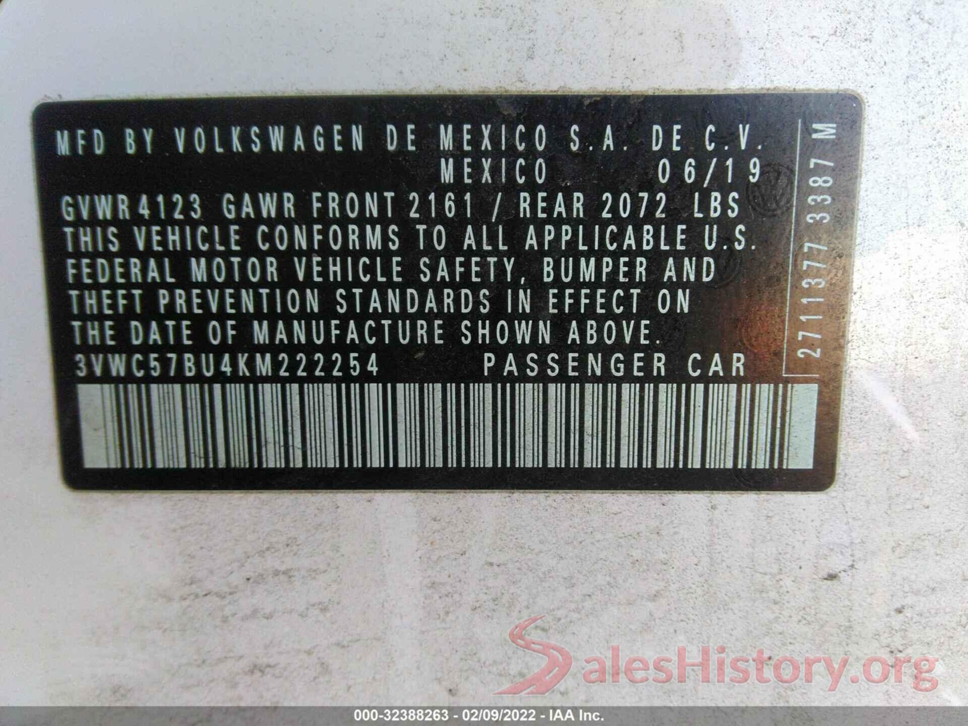 3VWC57BU4KM222254 2019 VOLKSWAGEN JETTA