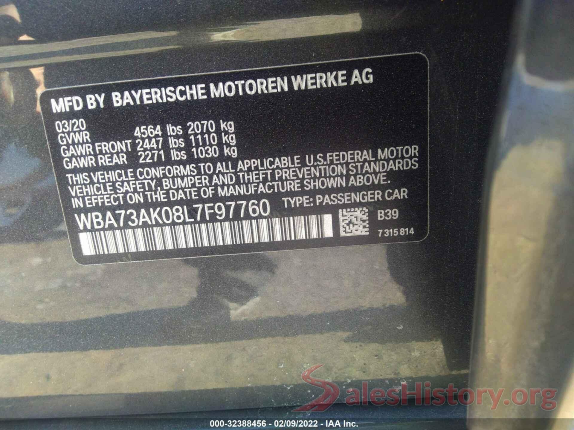 WBA73AK08L7F97760 2020 BMW 2 SERIES