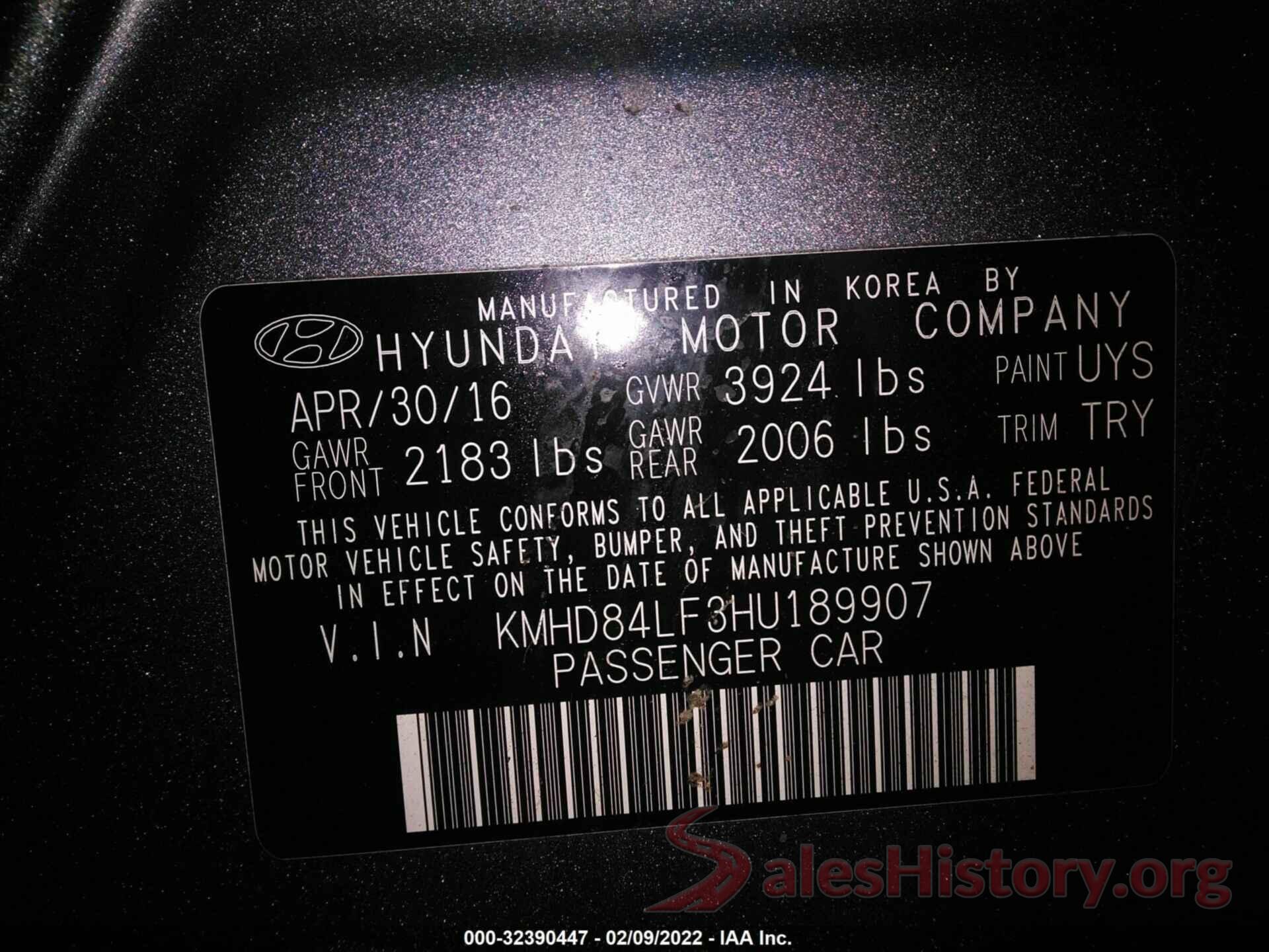 KMHD84LF3HU189907 2017 HYUNDAI ELANTRA