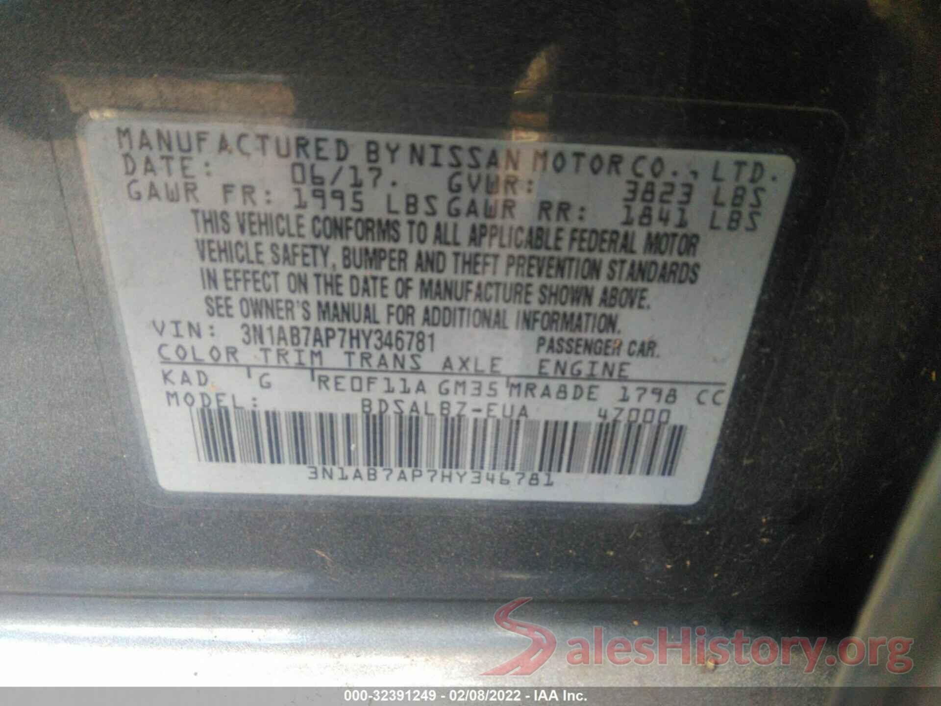 3N1AB7AP7HY346781 2017 NISSAN SENTRA