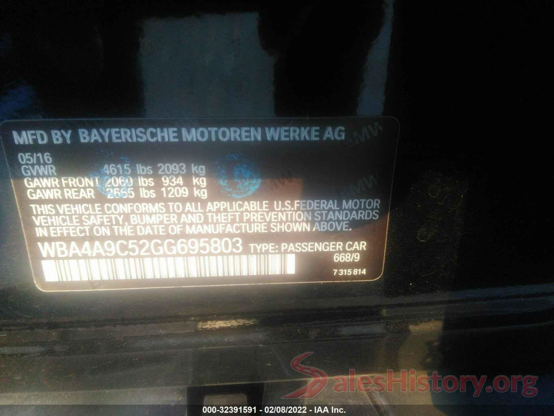 WBA4A9C52GG695803 2016 BMW 4 SERIES