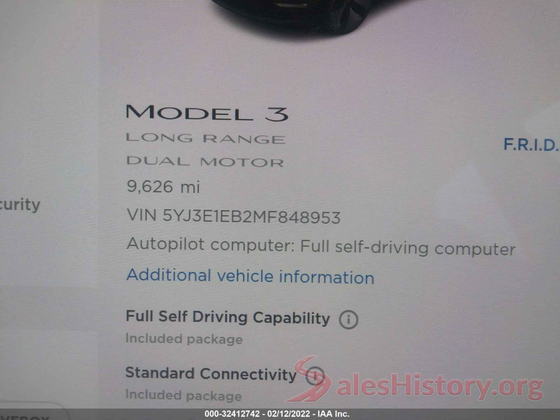 5YJ3E1EB2MF848953 2021 TESLA MODEL 3