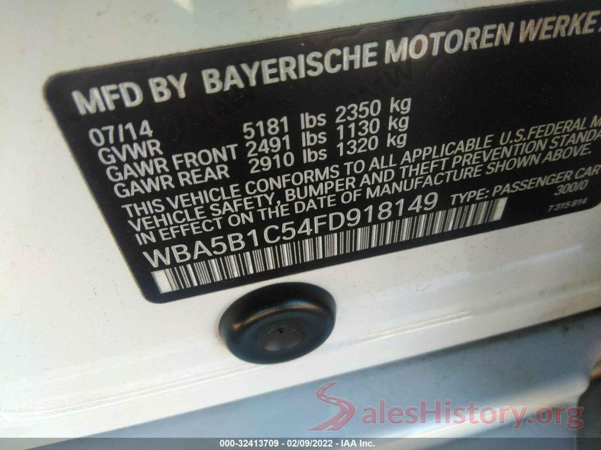 WBA5B1C54FD918149 2015 BMW 5 SERIES