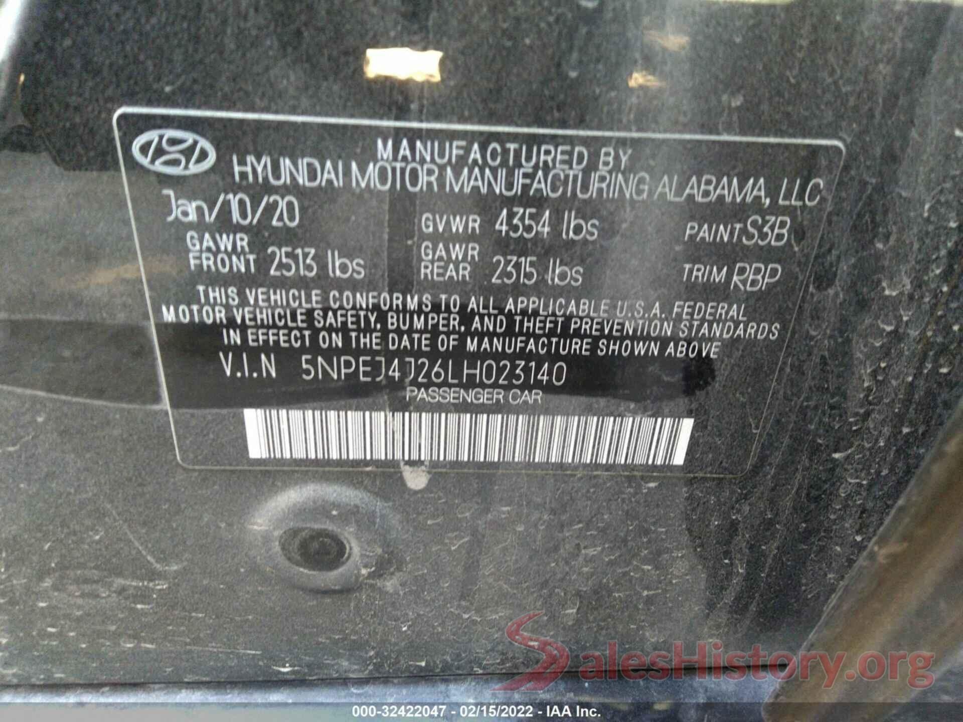 5NPEJ4J26LH023140 2020 HYUNDAI SONATA