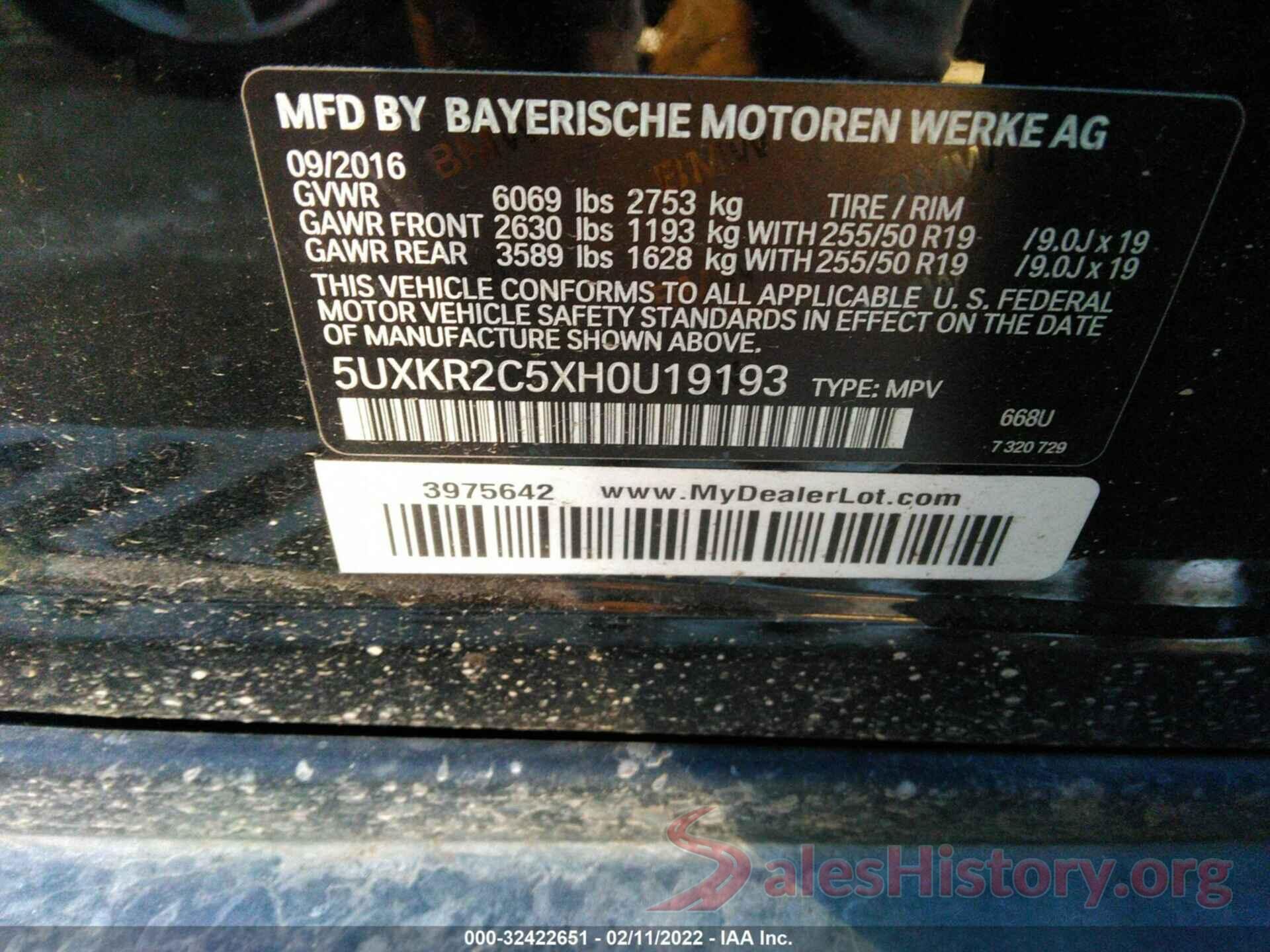 5UXKR2C5XH0U19193 2017 BMW X5