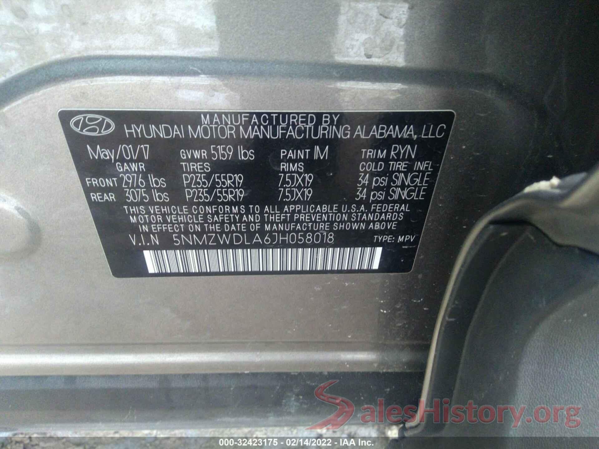 5NMZWDLA6JH058018 2018 HYUNDAI SANTA FE SPORT