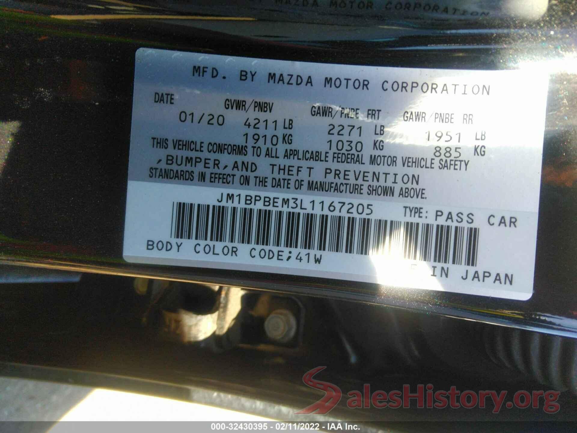 JM1BPBEM3L1167205 2020 MAZDA MAZDA3 SEDAN