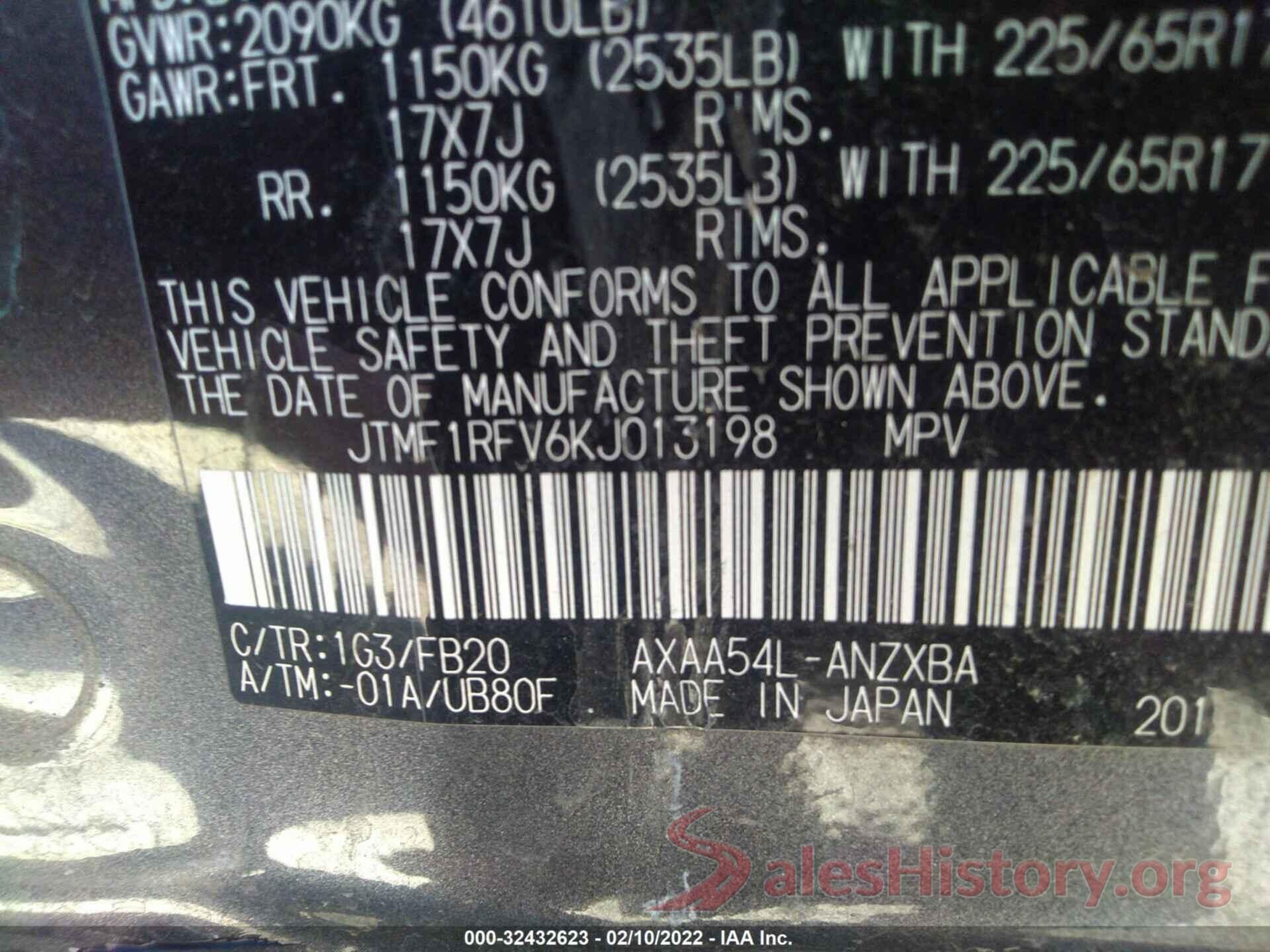 JTMF1RFV6KJ013198 2019 TOYOTA RAV4