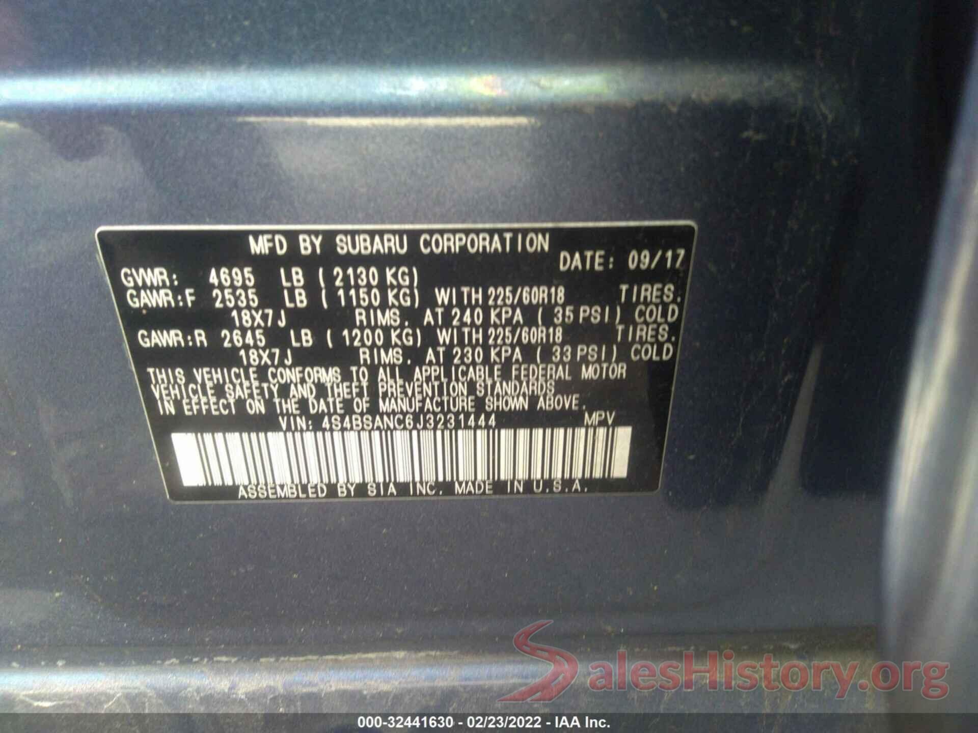 4S4BSANC6J3231444 2018 SUBARU OUTBACK