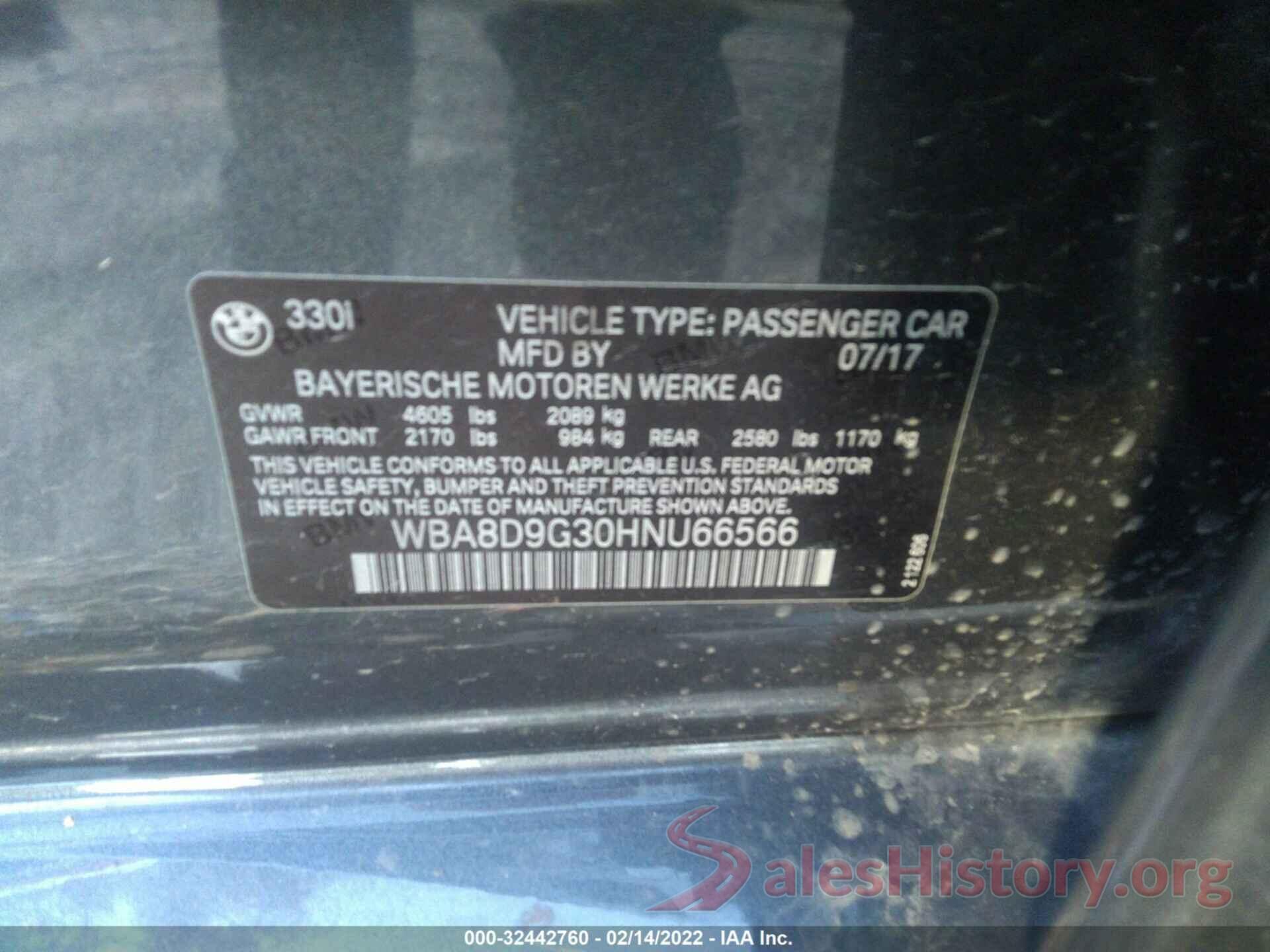 WBA8D9G30HNU66566 2017 BMW 3 SERIES