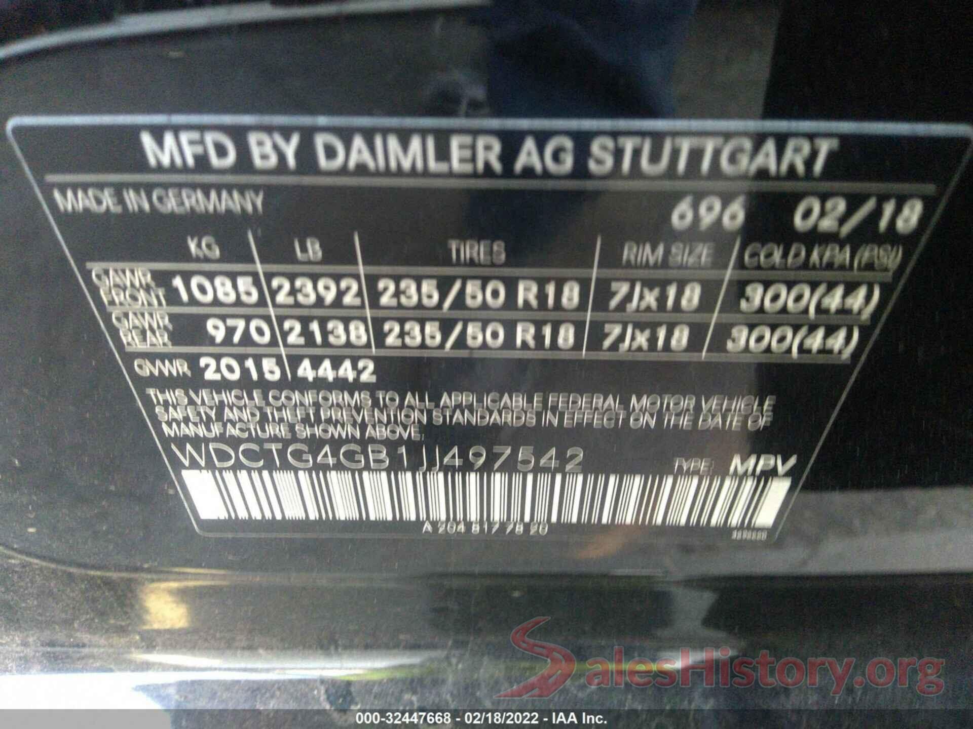 WDCTG4GB1JJ497542 2018 MERCEDES-BENZ GLA