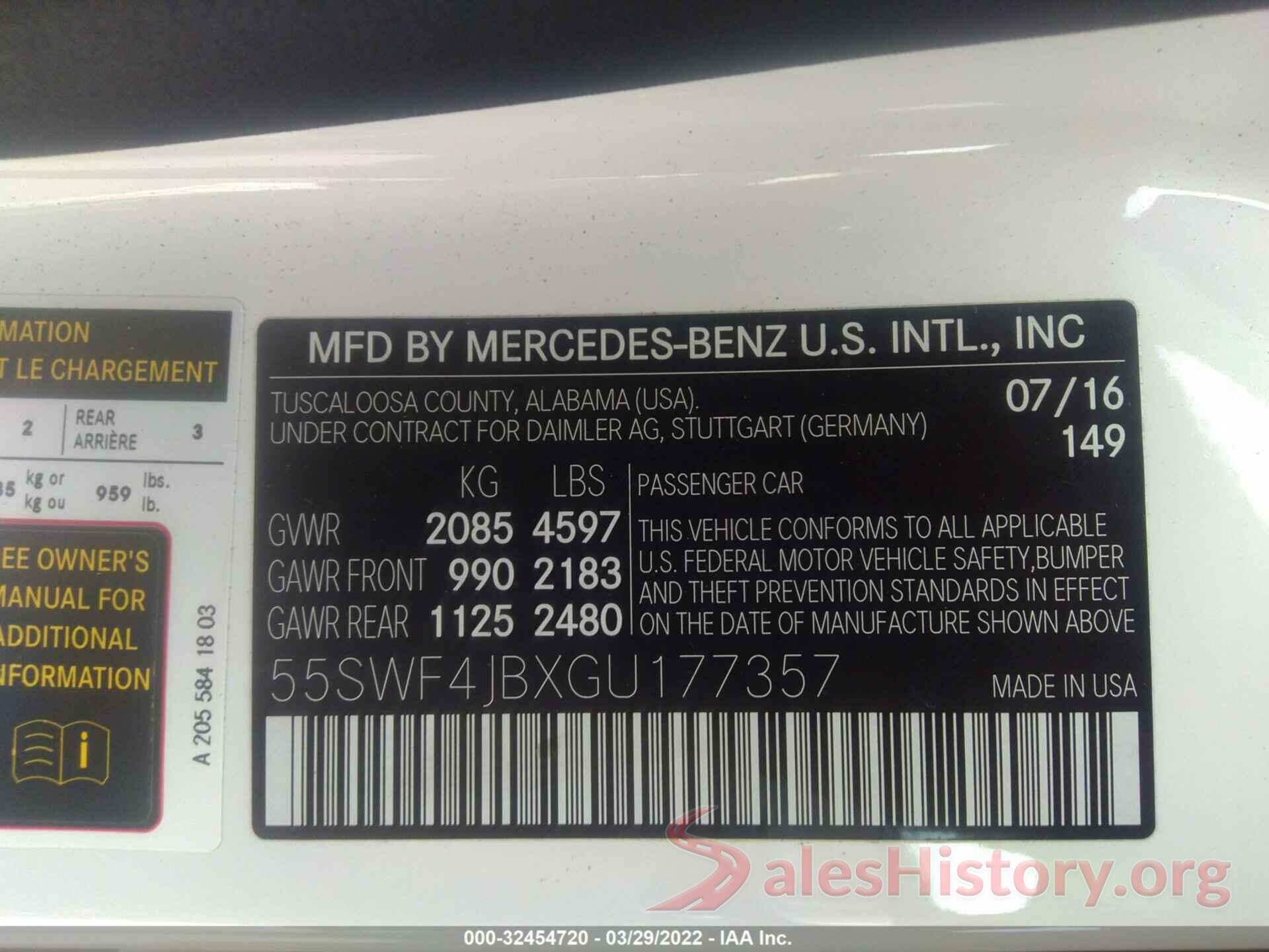 55SWF4JBXGU177357 2016 MERCEDES-BENZ C-CLASS