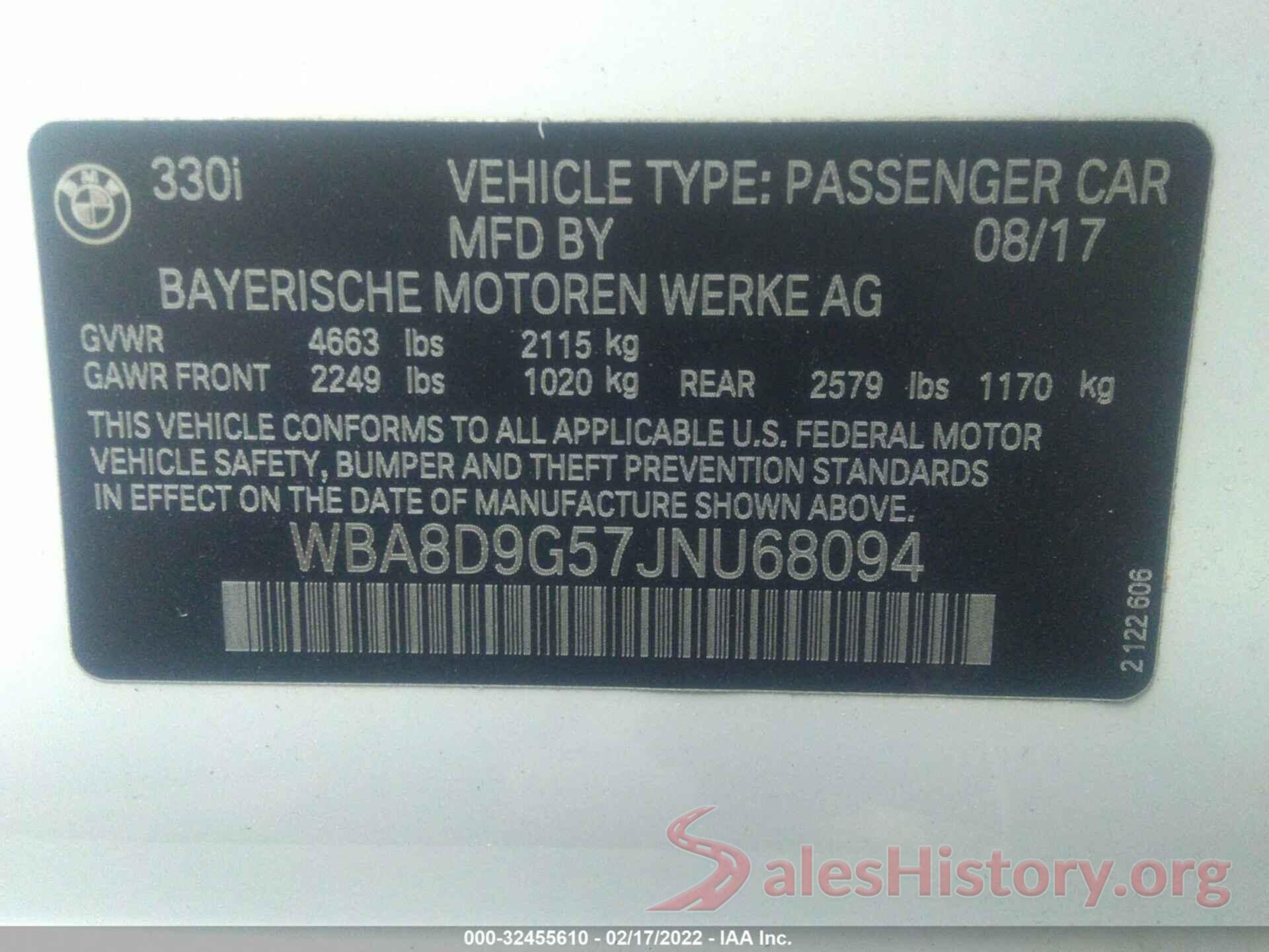 WBA8D9G57JNU68094 2018 BMW 3 SERIES