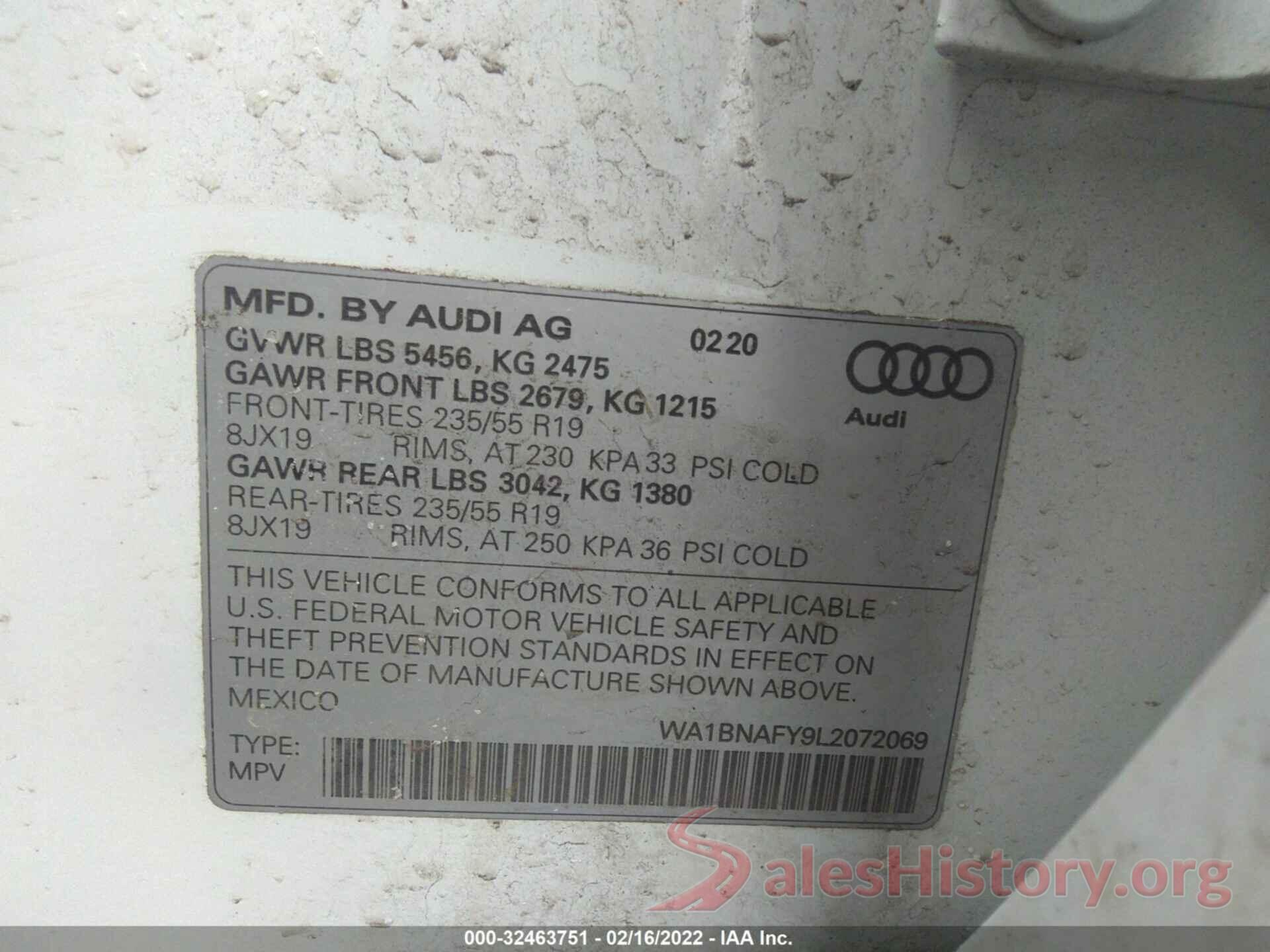 WA1BNAFY9L2072069 2020 AUDI Q5