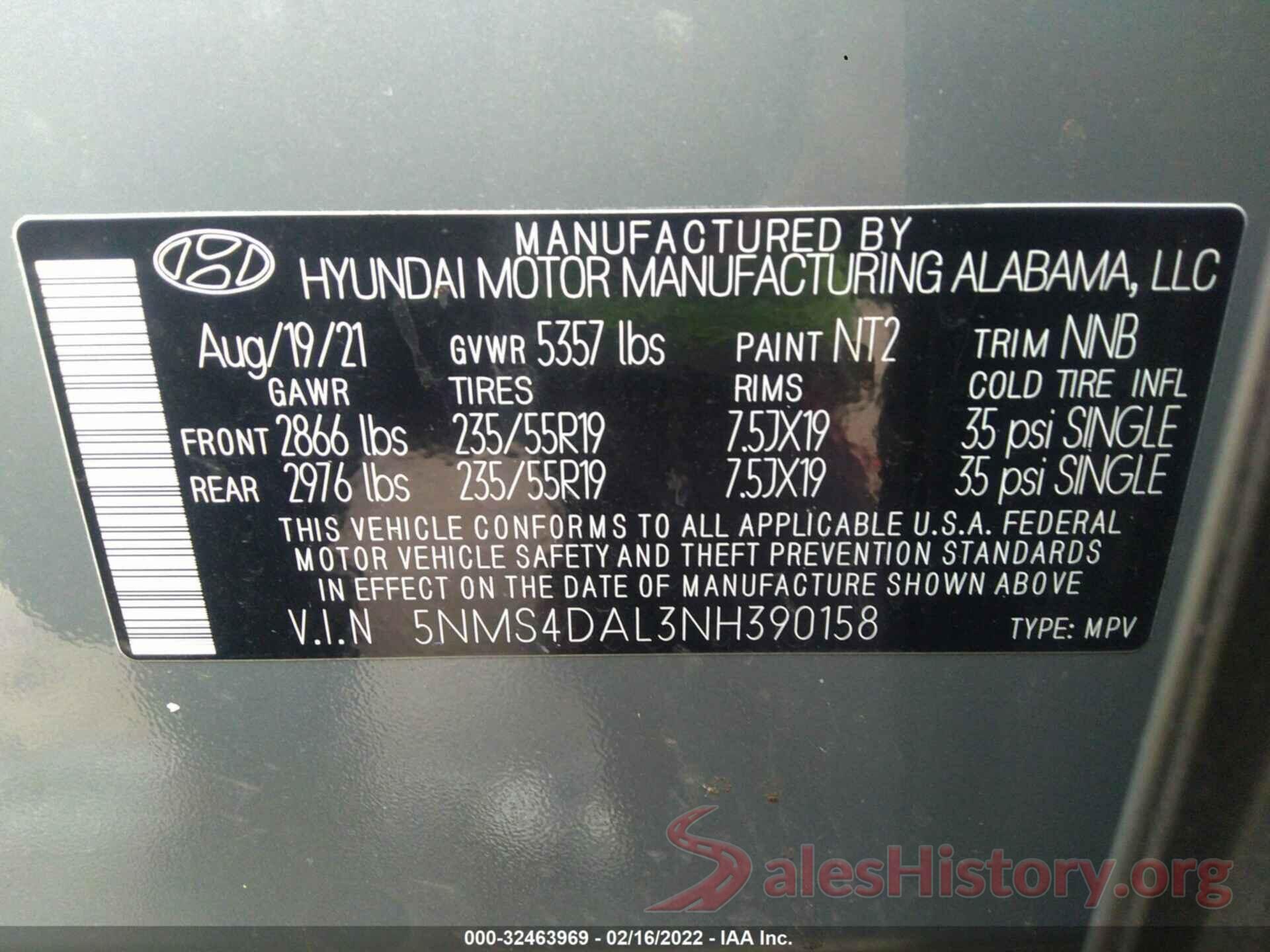 5NMS4DAL3NH390158 2022 HYUNDAI SANTA FE