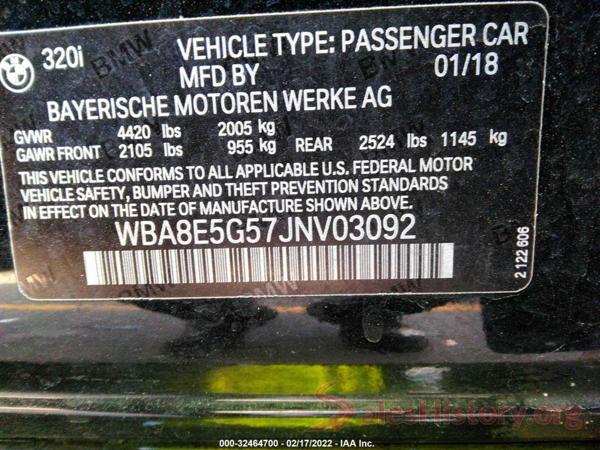 WBA8E5G57JNV03092 2018 BMW 3 SERIES