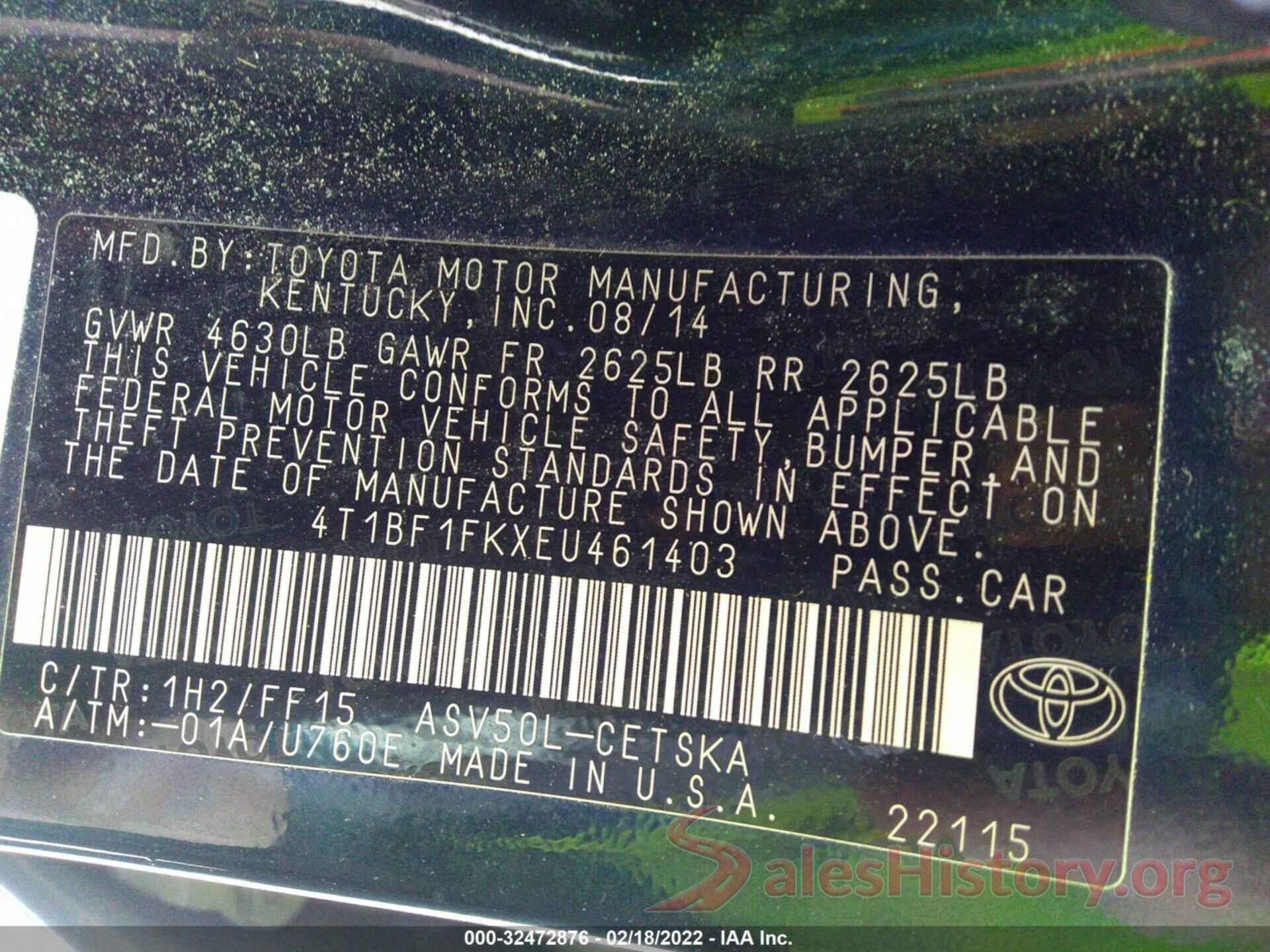 4T1BF1FKXEU461403 2014 TOYOTA CAMRY