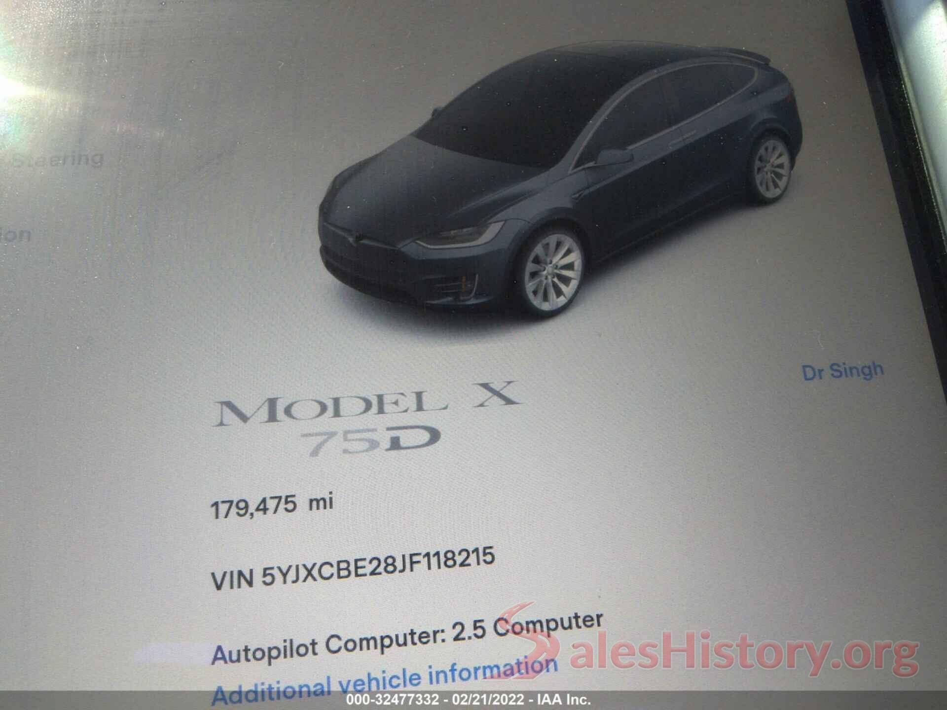 5YJXCBE28JF118215 2018 TESLA MODEL X