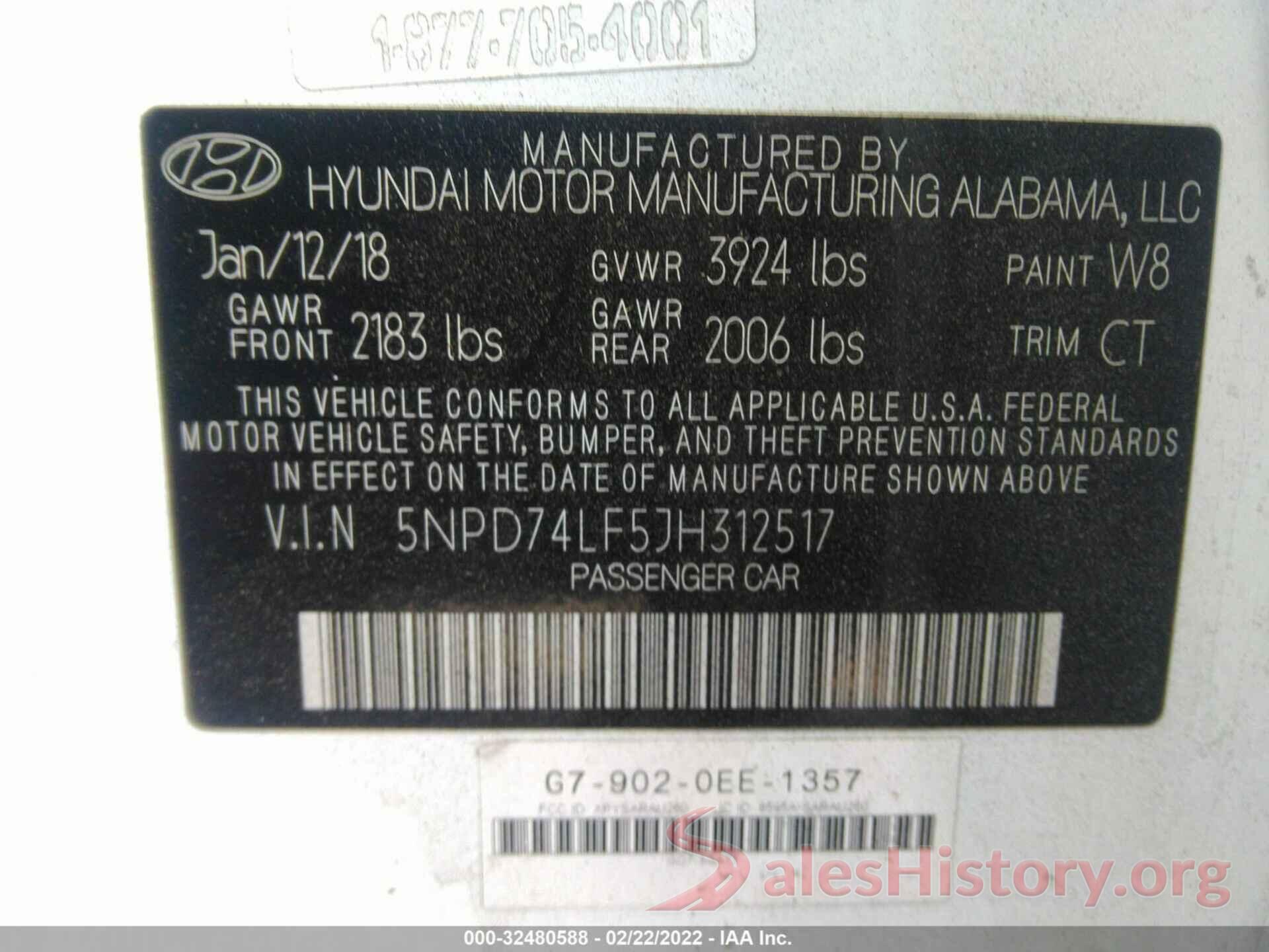 5NPD74LF5JH312517 2018 HYUNDAI ELANTRA