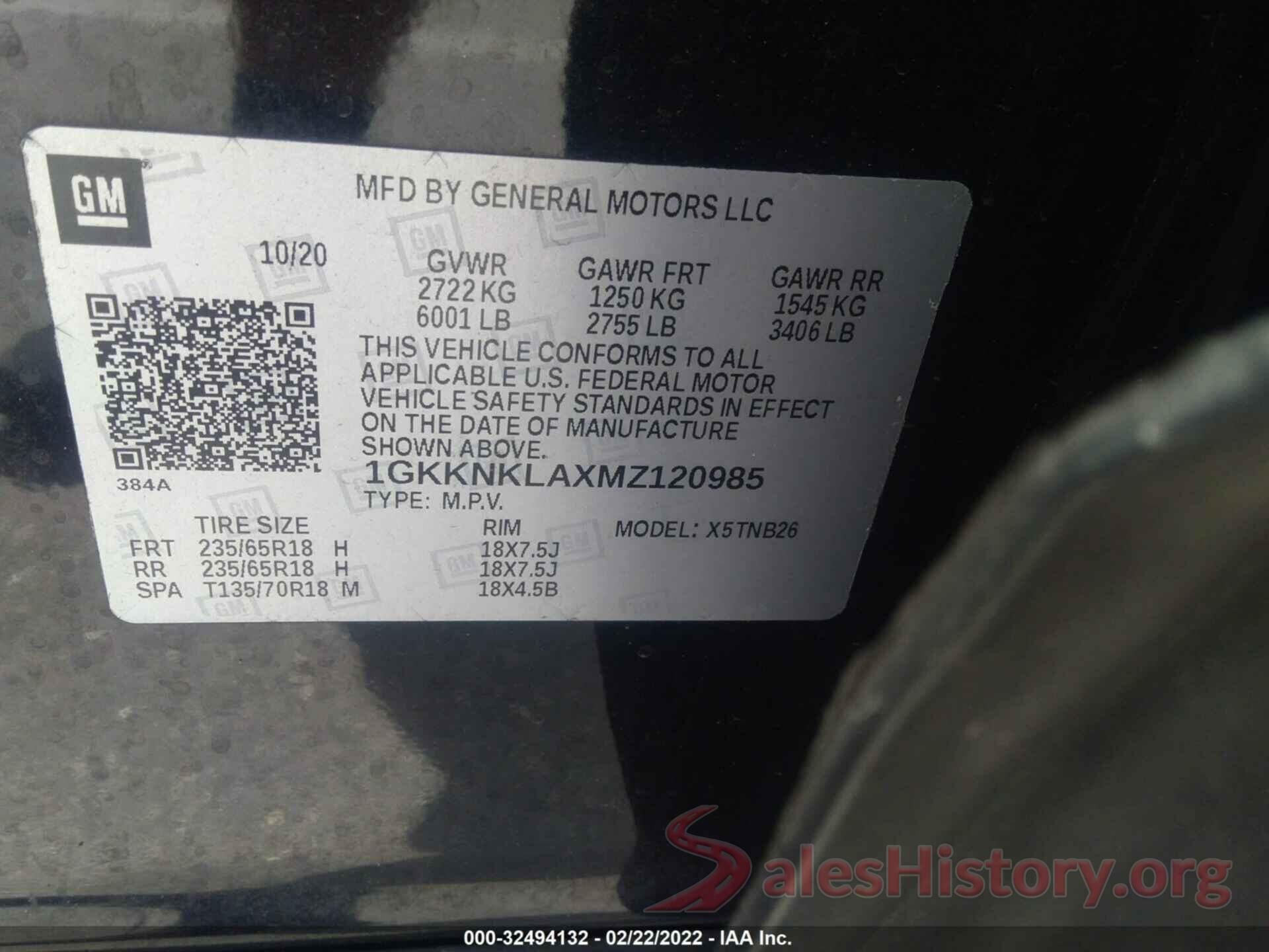 1GKKNKLAXMZ120985 2021 GMC ACADIA