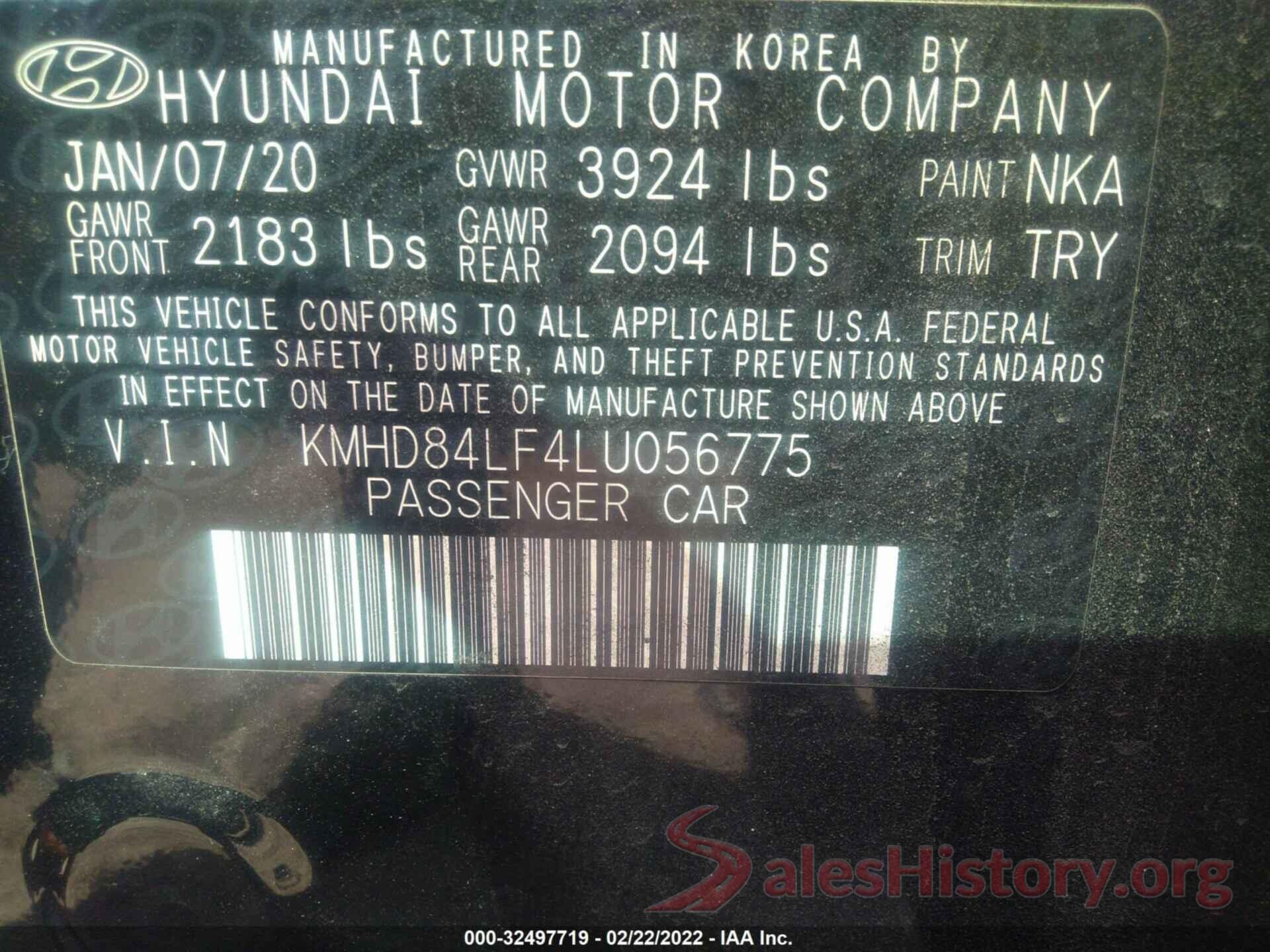 KMHD84LF4LU056775 2020 HYUNDAI ELANTRA