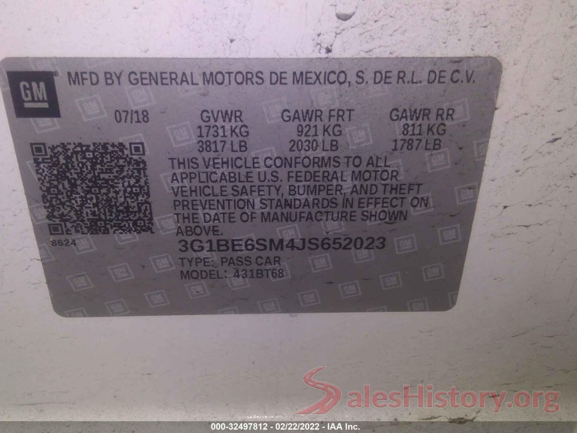 3G1BE6SM4JS652023 2018 CHEVROLET CRUZE